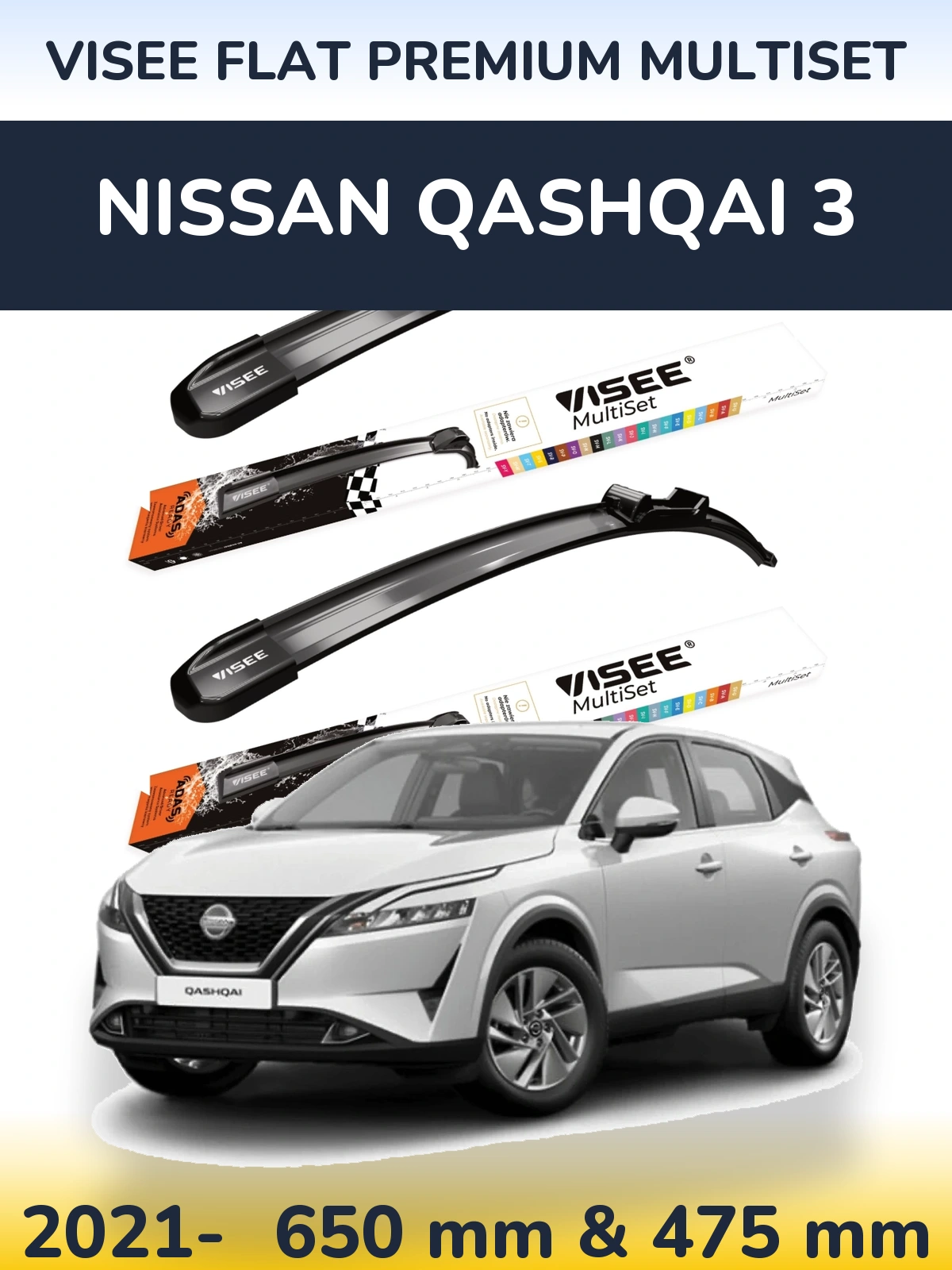 Sada předních stěračů VISEE FLAT PREMIUM MultiSet 650 a 475 mm pro Nissan Qashqai 3 2021-2026