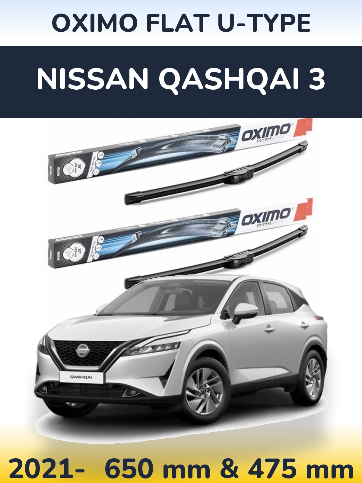 Sada předních stěračů Oximo Flat U-type 650 a 475 mm pro Nissan Qashqai 3 2021-2026