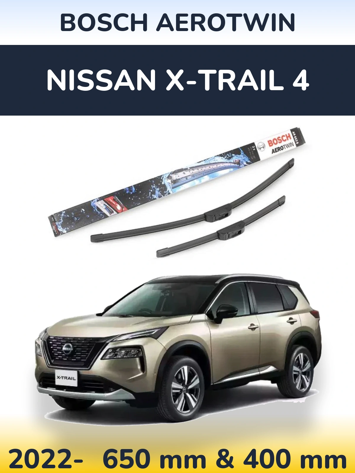 Sada předních stěračů BOSCH AeroTwin 650 a 400 mm pro Nissan X-Trail 4 2022-2026