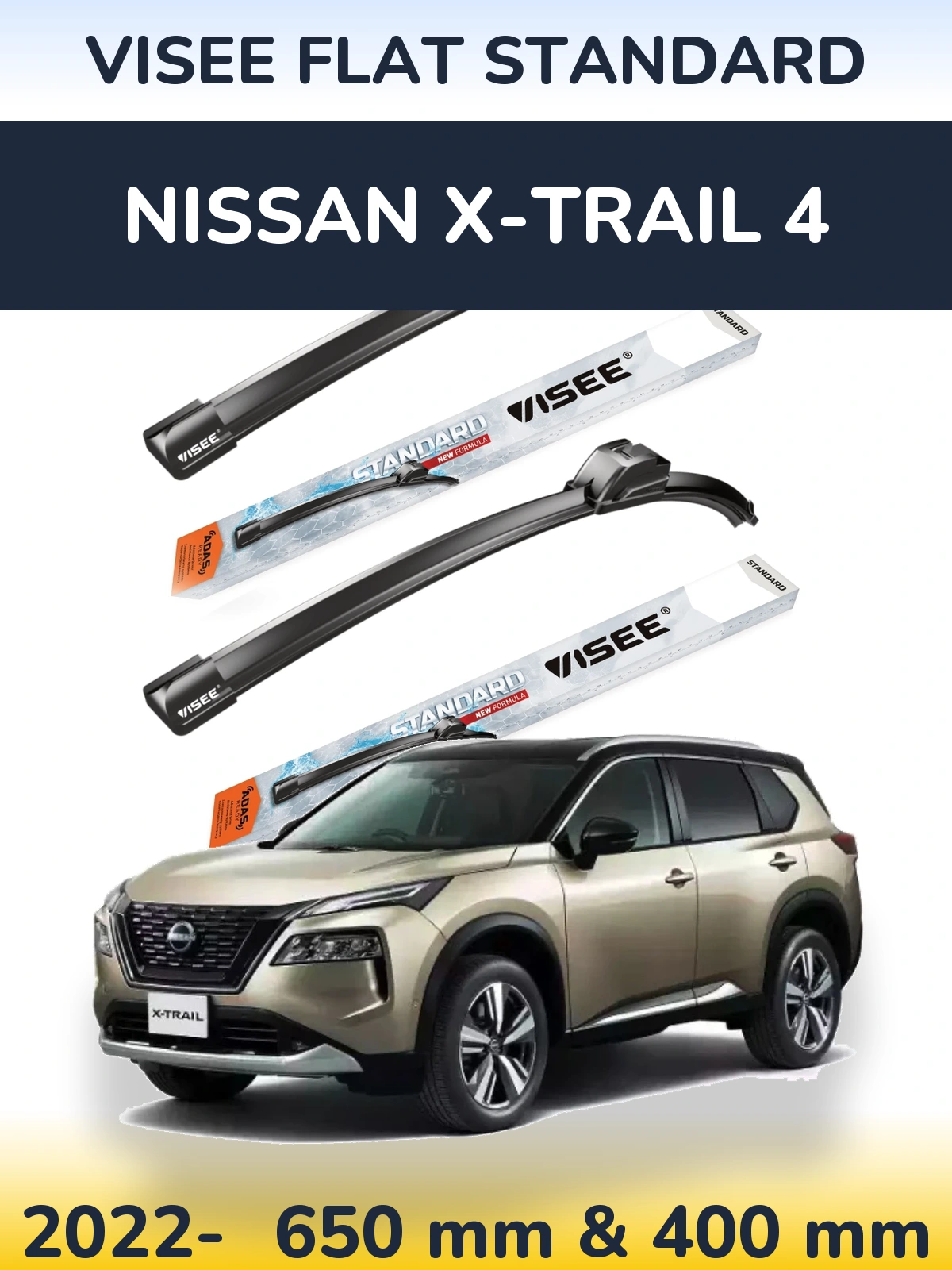 Sada předních stěračů VISEE FLAT STANDARD 650 a 400 mm pro Nissan X-Trail 4 2022-2026