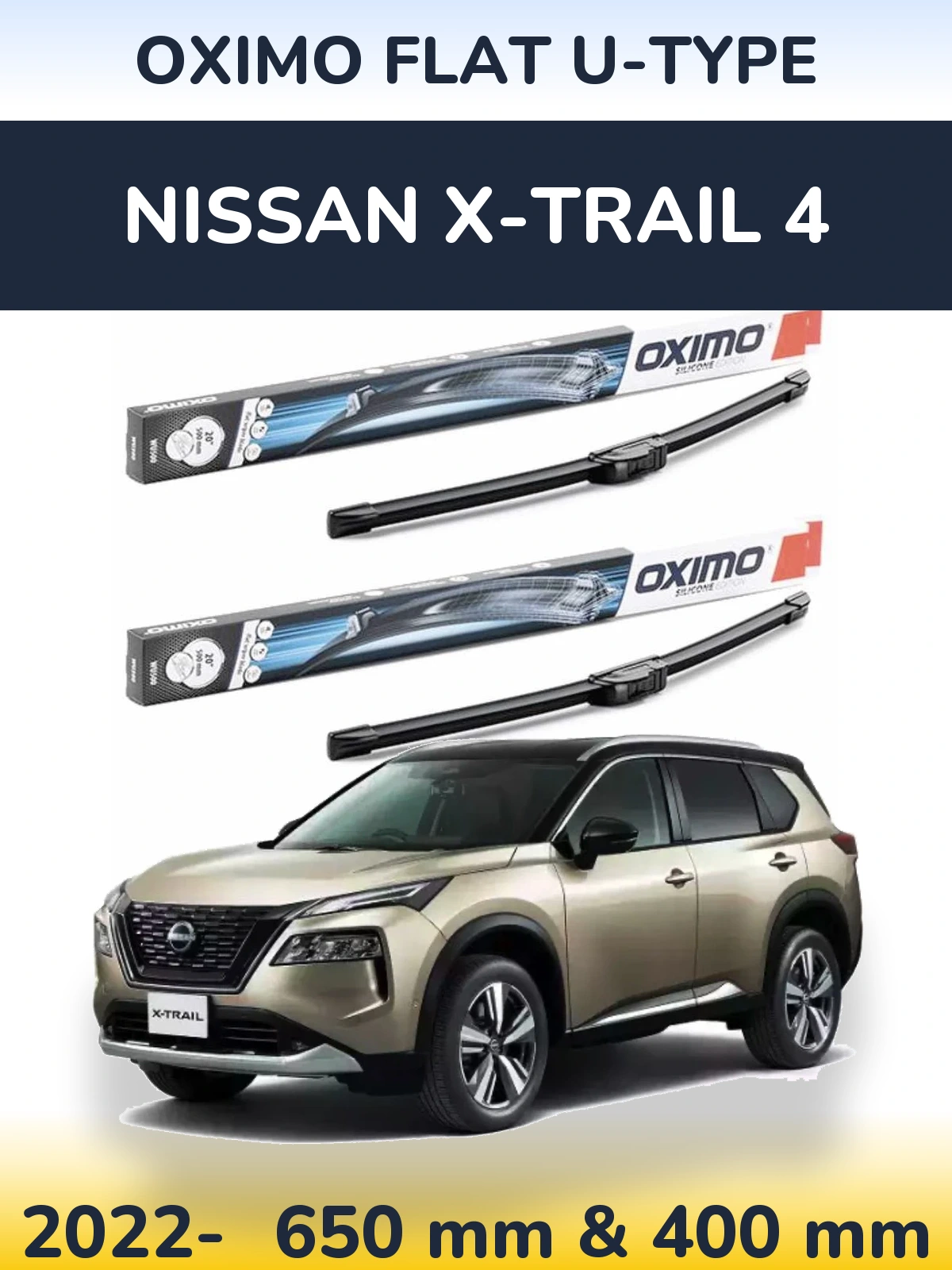 Sada předních stěračů Oximo Flat U-type 650 a 400 mm pro Nissan X-Trail 4 2022-2026