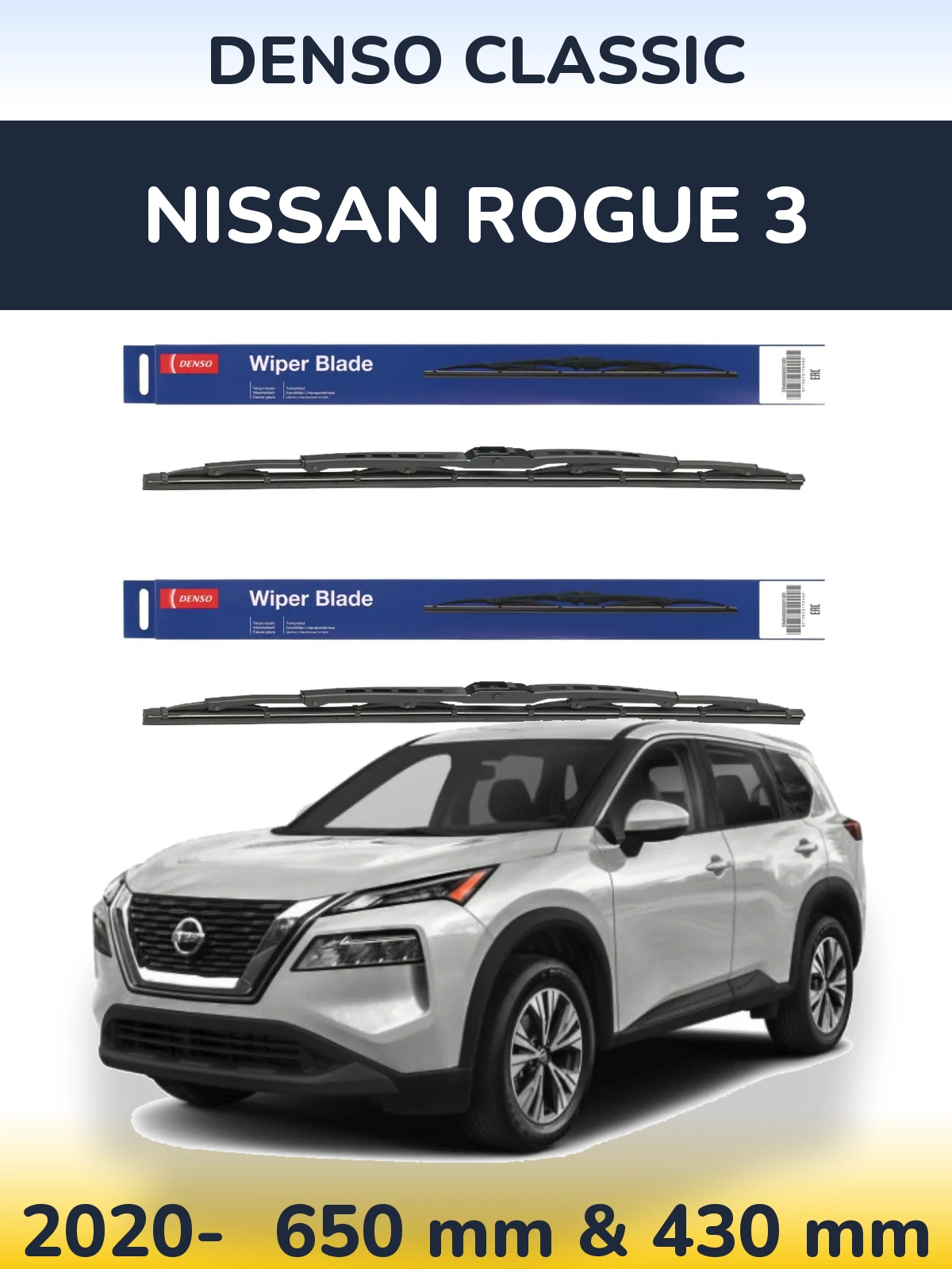 Sada předních stěračů Denso Classic 650 a 430 mm pro Nissan Rogue 3 2020-2026