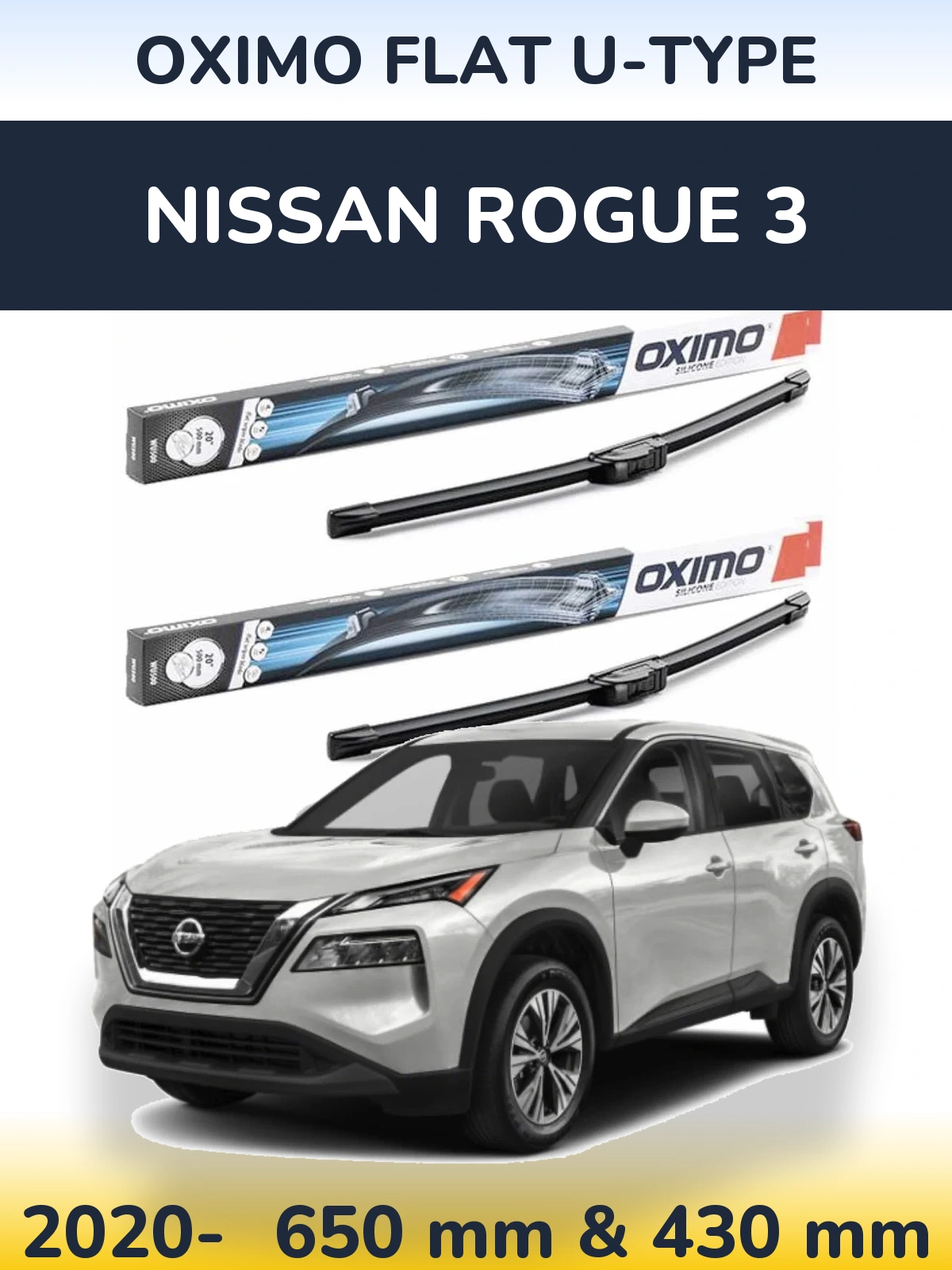 Sada předních stěračů Oximo Flat U-type 650 a 430 mm pro Nissan Rogue 3 2020-2026