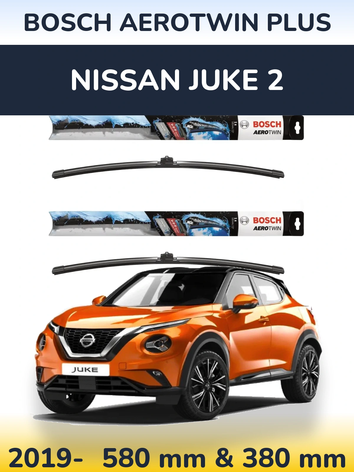 Sada předních stěračů BOSCH AeroTwin Plus 580 a 380 mm pro Nissan Juke 2 2019-2026