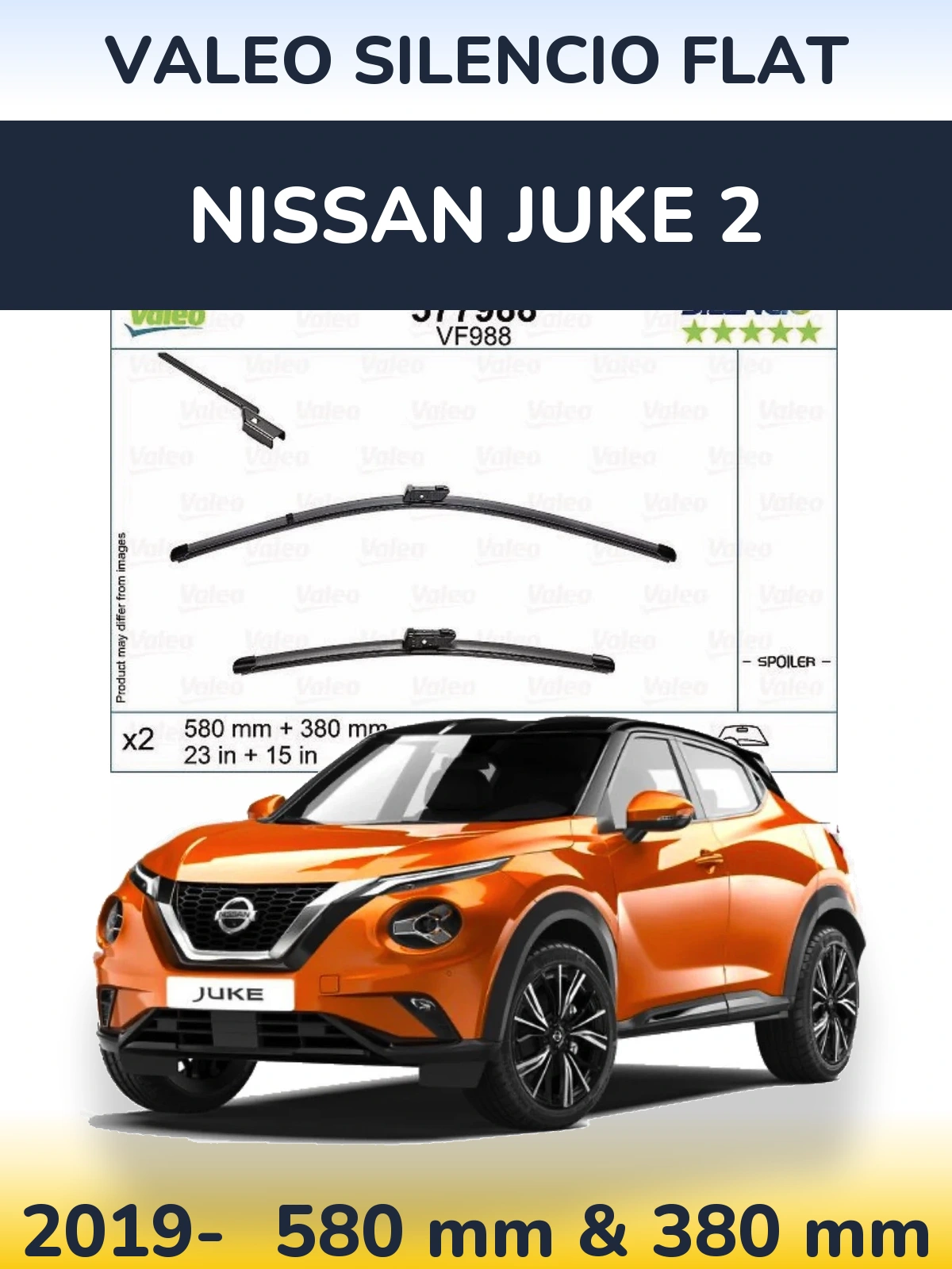 Комплект передніх щіток Valeo Silencio Flat 580 & 380 мм для Nissan Juke 2 2019-2026