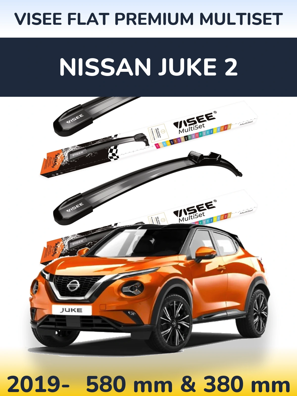 Sada předních stěračů VISEE FLAT PREMIUM MultiSet 580 a 380 mm pro Nissan Juke 2 2019-2026
