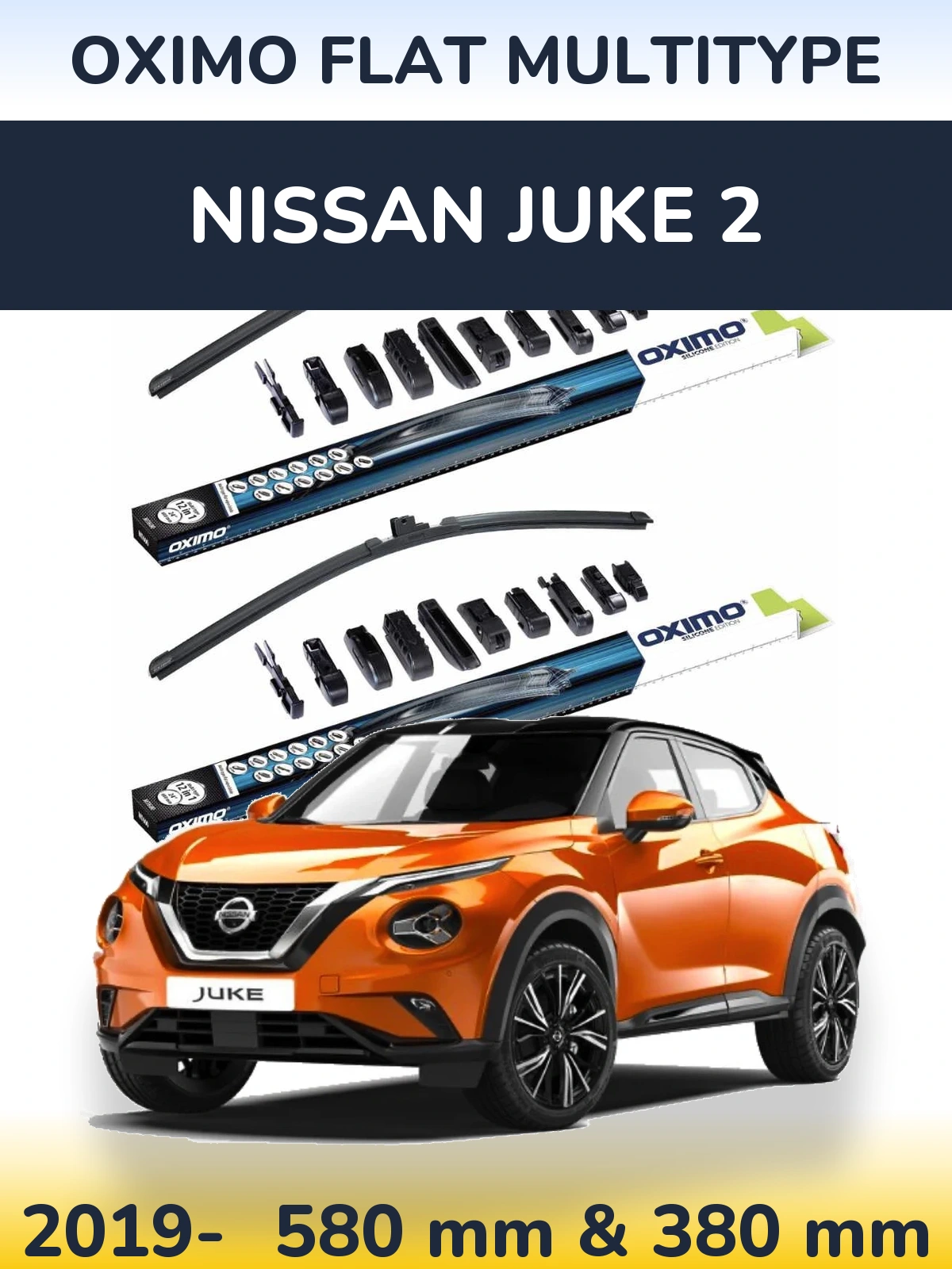Sada předních stěračů Oximo Flat MultiType 580 a 380 mm pro Nissan Juke 2 2019-2026