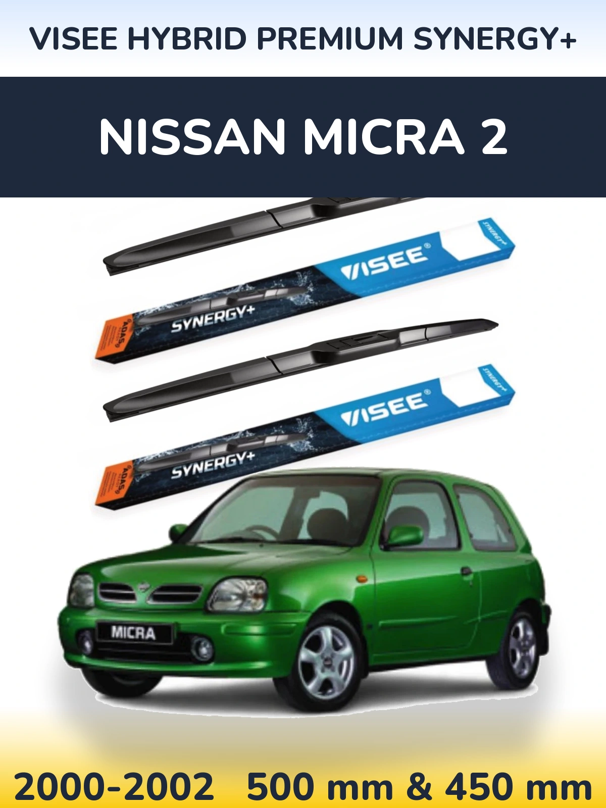 Sada předních stěračů VISEE HYBRID PREMIUM SYNERGY+ 500 a 450 mm pro Nissan Micra 2 2000-2002