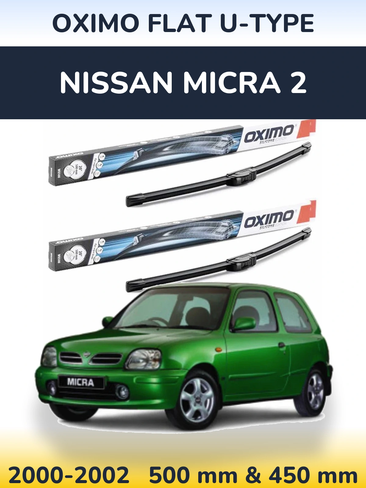 Sada předních stěračů Oximo Flat U-type 500 a 450 mm pro Nissan Micra 2 2000-2002
