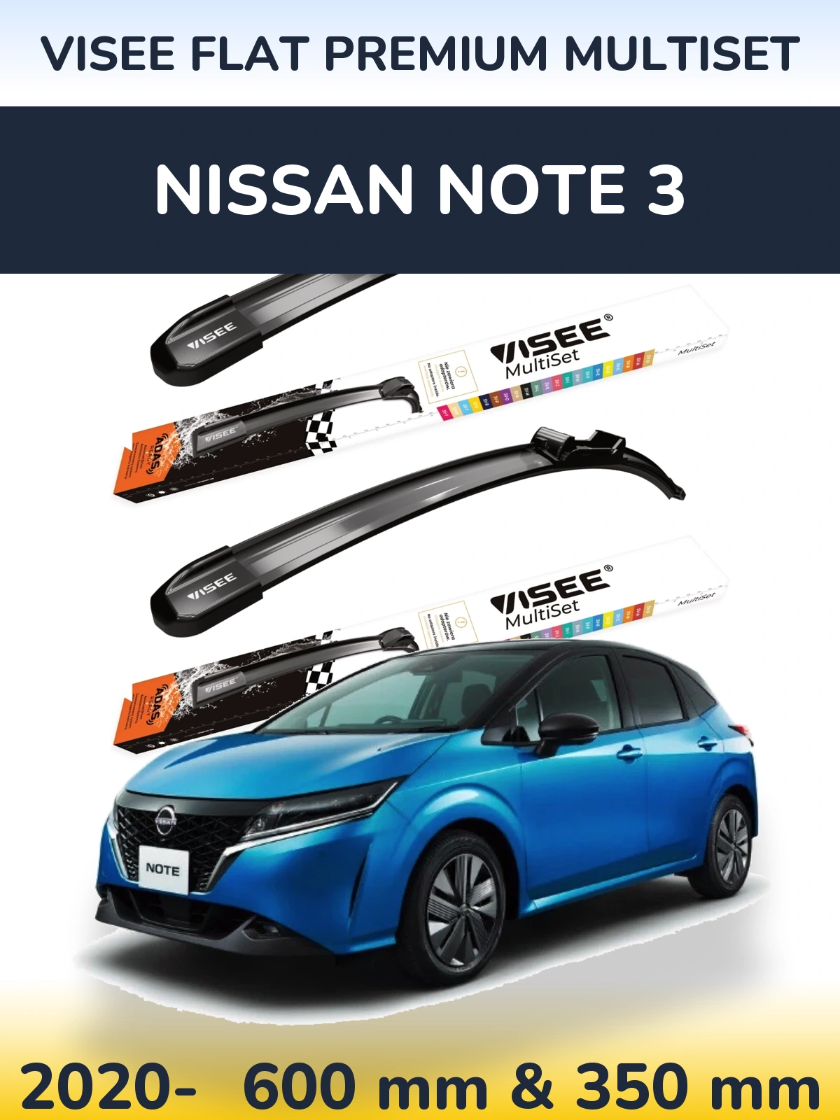 Sada předních stěračů VISEE FLAT PREMIUM MultiSet 600 a 350 mm pro Nissan Note 3 2020-2026