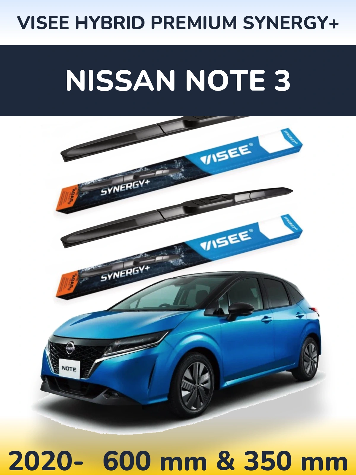 Sada předních stěračů VISEE HYBRID PREMIUM SYNERGY+ 600 a 350 mm pro Nissan Note 3 2020-2026