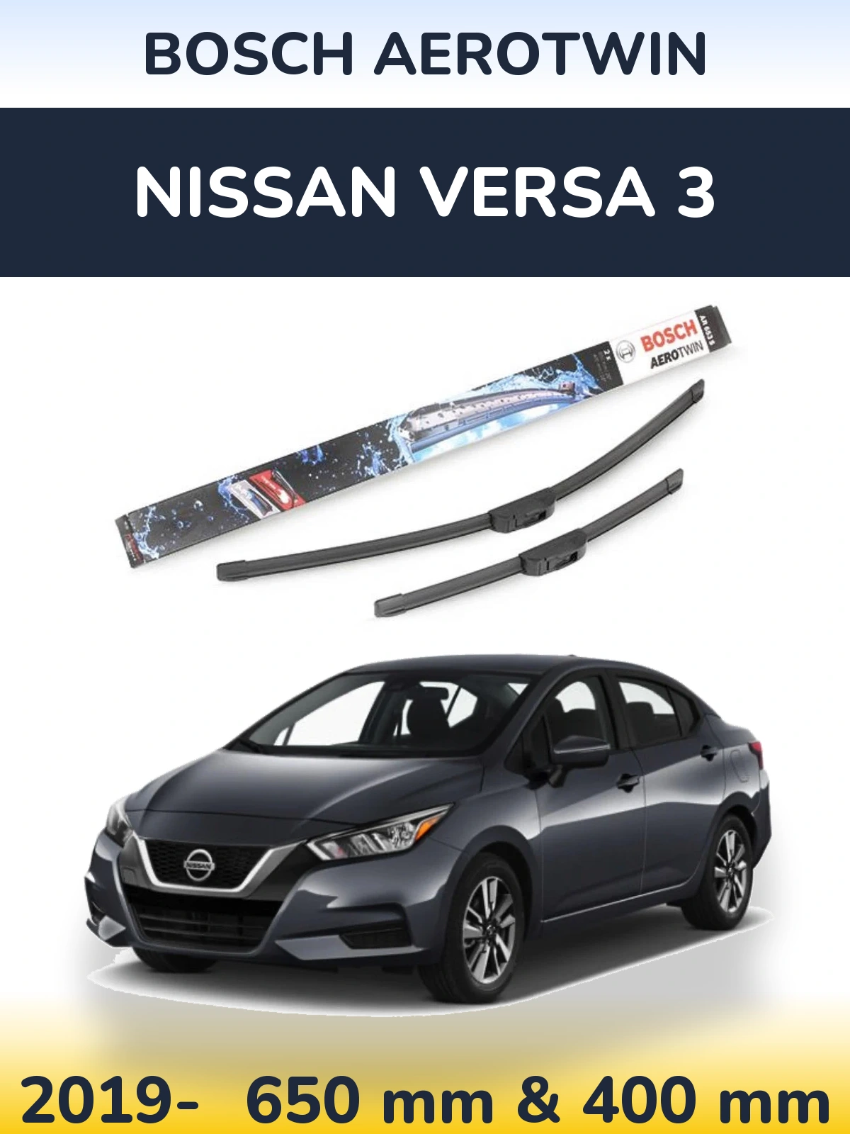 Sada předních stěračů BOSCH AeroTwin 650 a 400 mm pro Nissan Versa 3 2019-2026