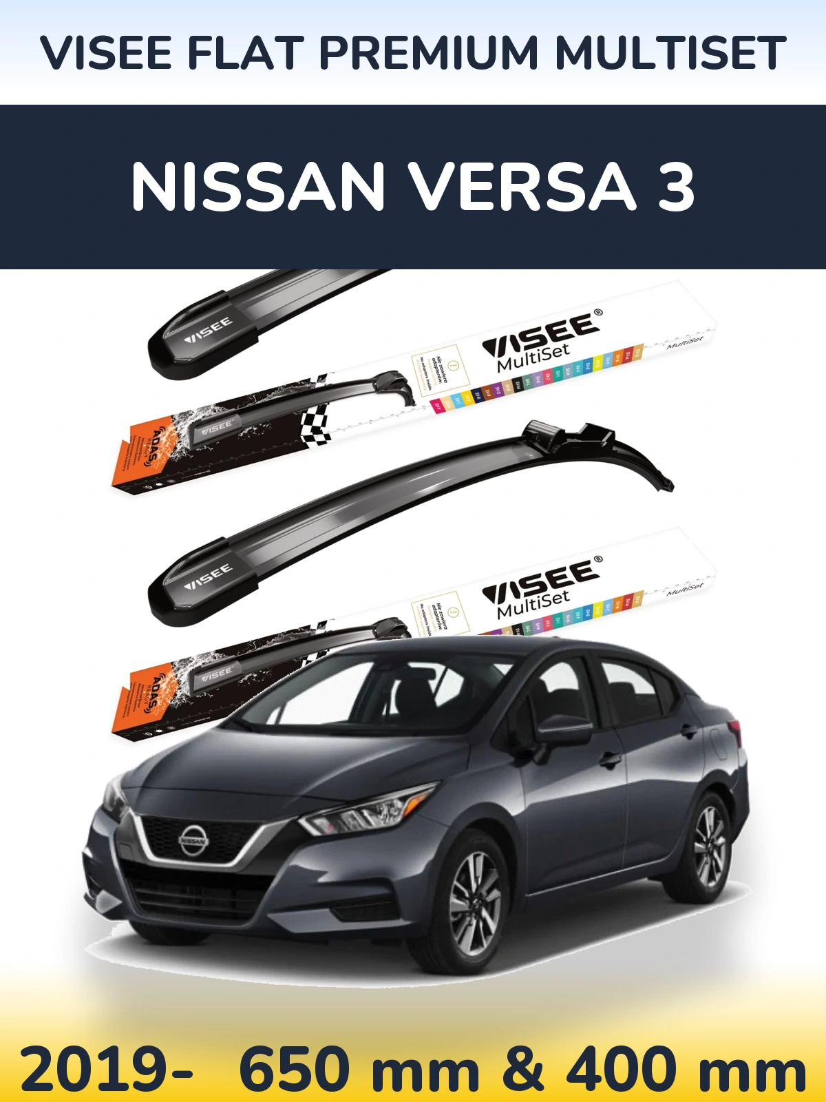 Sada předních stěračů VISEE FLAT PREMIUM MultiSet 650 a 400 mm pro Nissan Versa 3 2019-2026