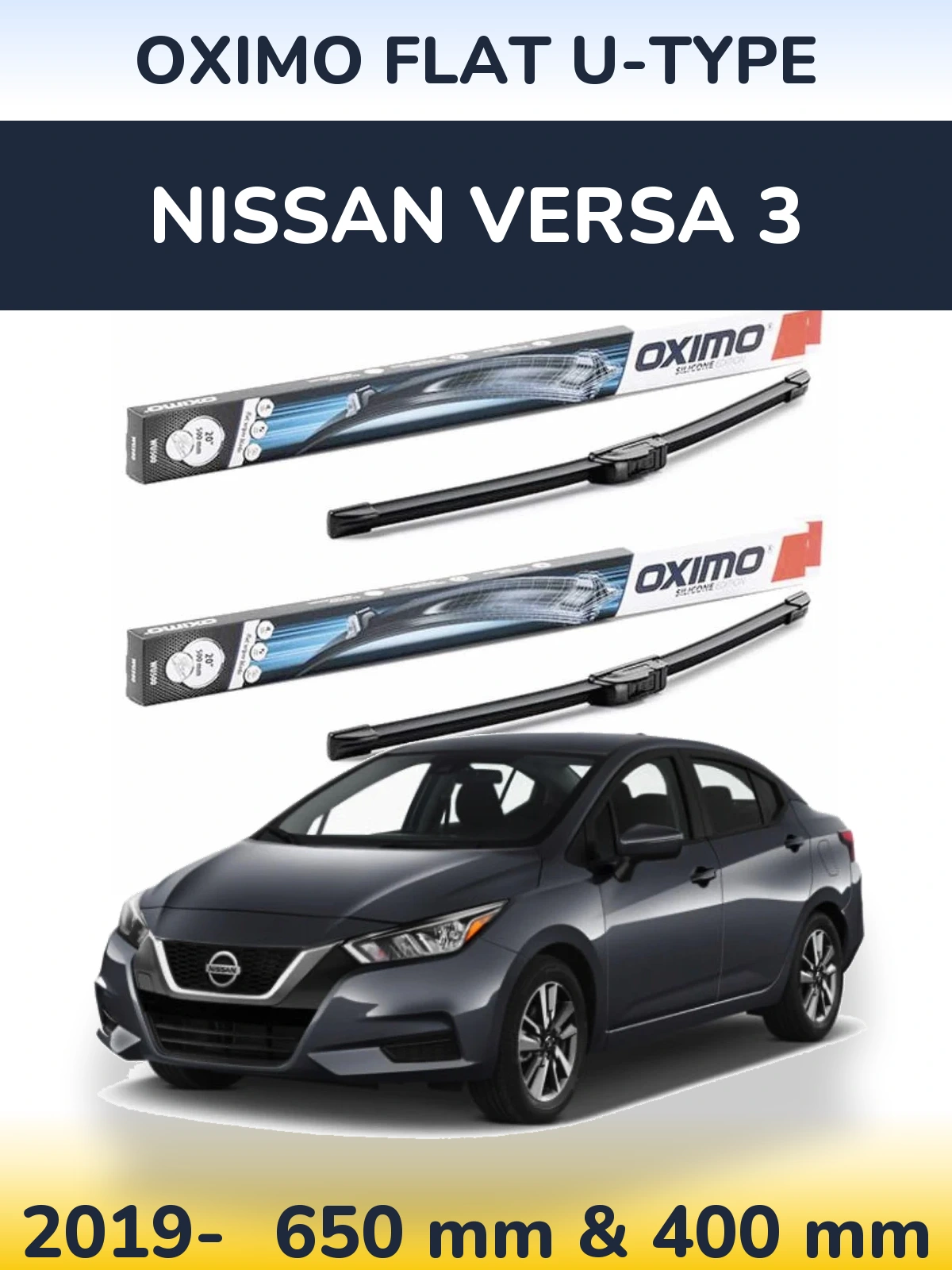 Sada předních stěračů Oximo Flat U-type 650 a 400 mm pro Nissan Versa 3 2019-2026