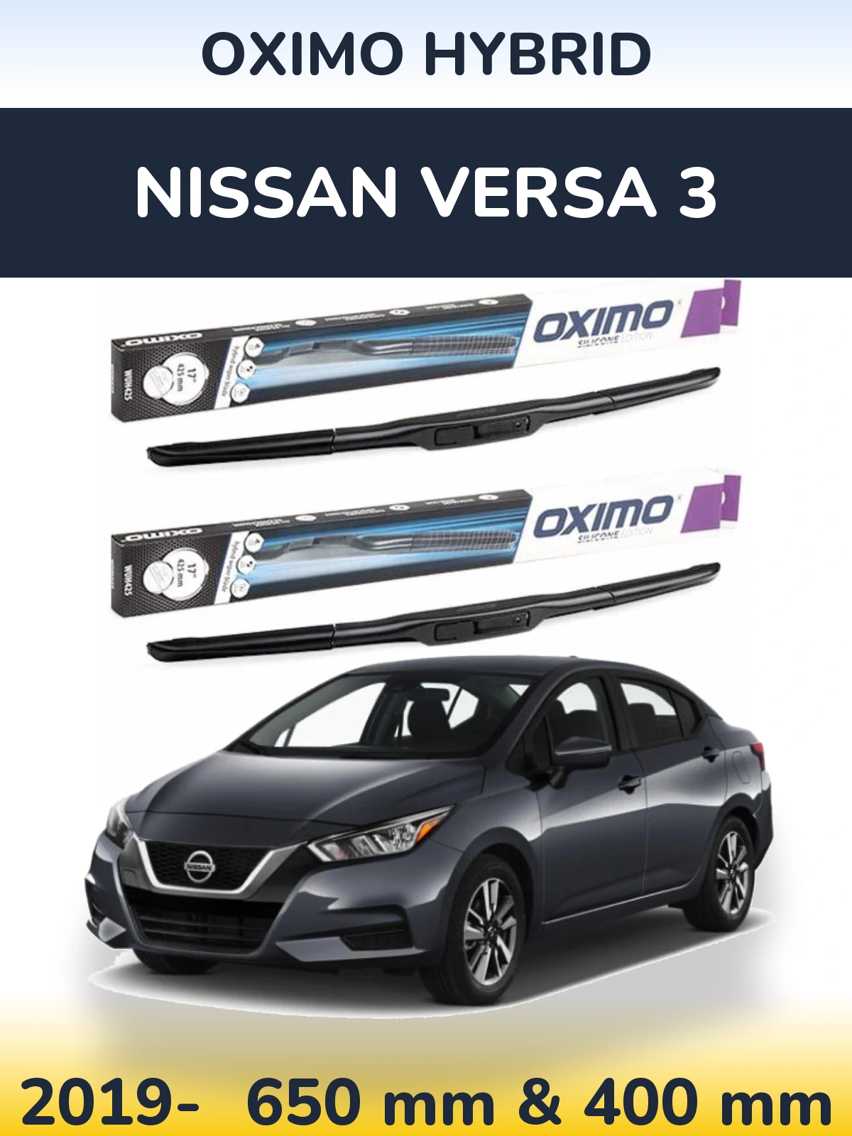 Sada předních stěračů Oximo Hybrid 650 a 400 mm pro Nissan Versa 3 2019-2026
