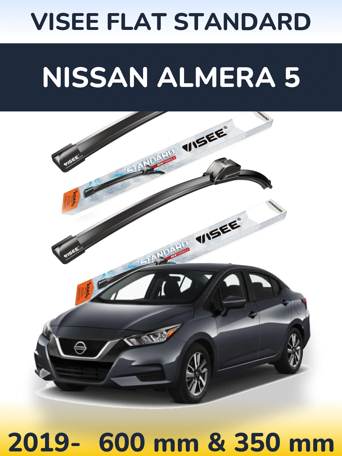 Sada předních stěračů VISEE FLAT STANDARD 600 a 350 mm pro Nissan Almera 5 2019-2026