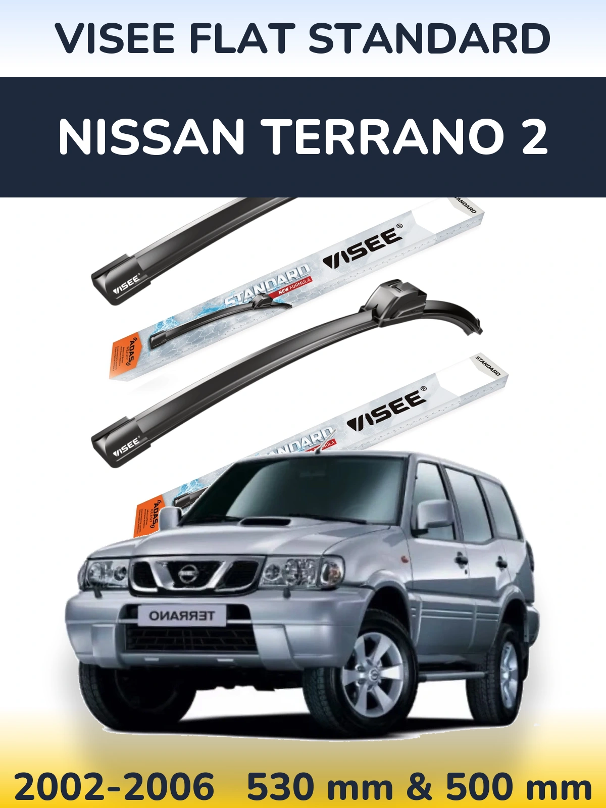 Sada předních stěračů VISEE FLAT STANDARD 530 a 500 mm pro Nissan Terrano 2 2002-2006