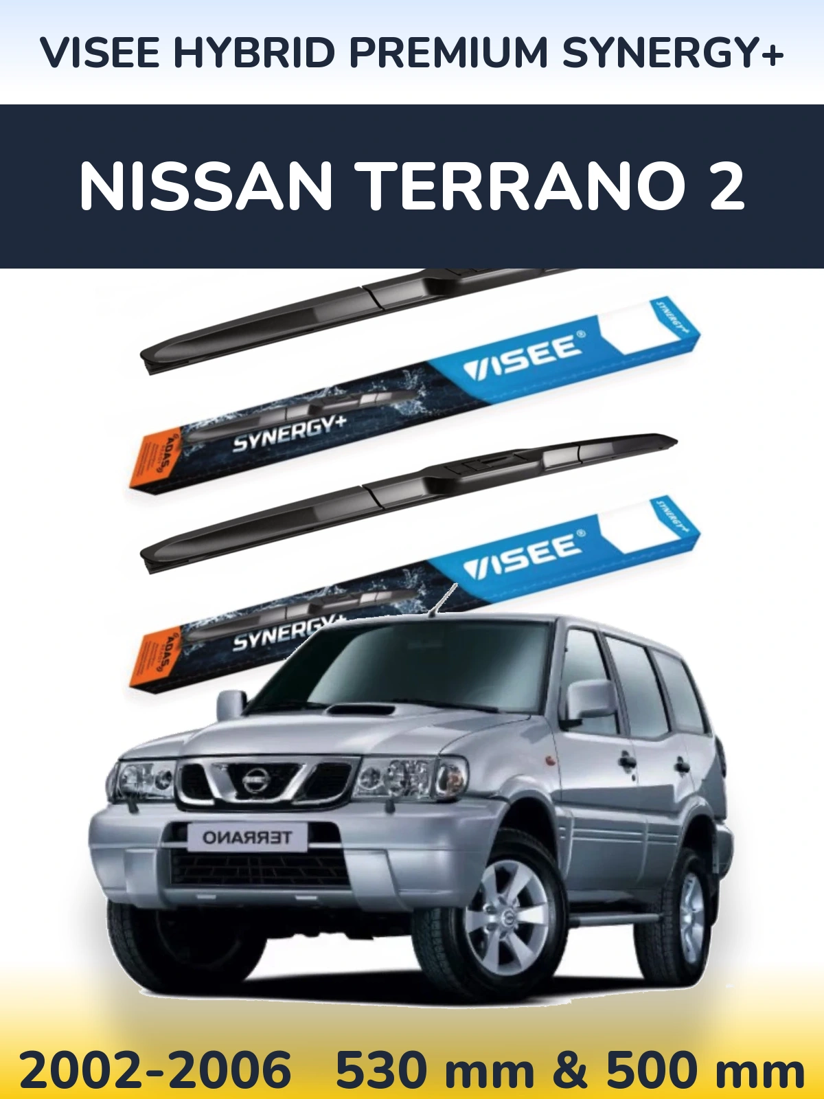 Sada předních stěračů VISEE HYBRID PREMIUM SYNERGY+ 530 a 500 mm pro Nissan Terrano 2 2002-2006