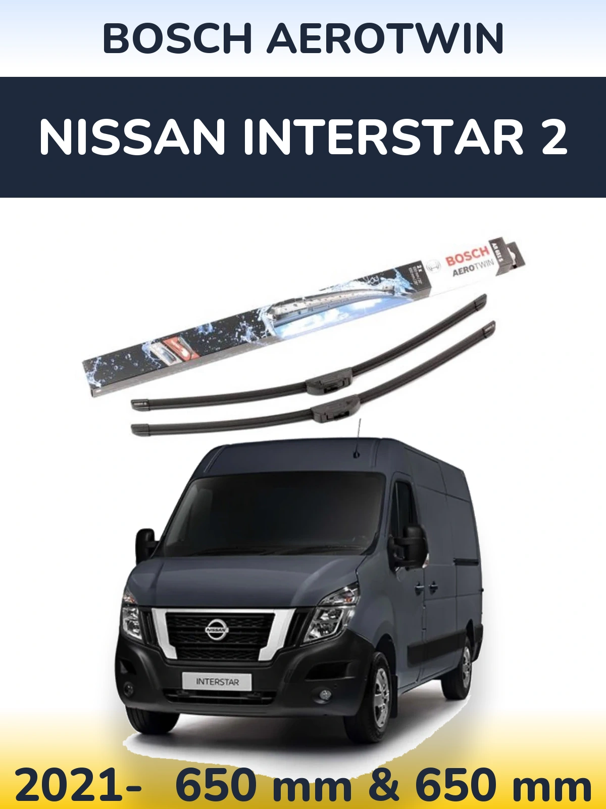 Sada předních stěračů BOSCH AeroTwin 650 a 650 mm pro Nissan Interstar 2 2021-2026