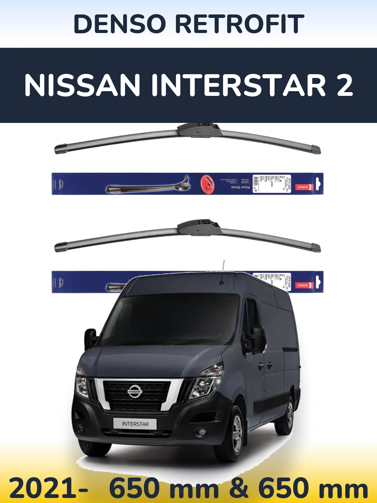 Sada předních stěračů Denso Retrofit 650 a 650 mm pro Nissan Interstar 2 2021-2026
