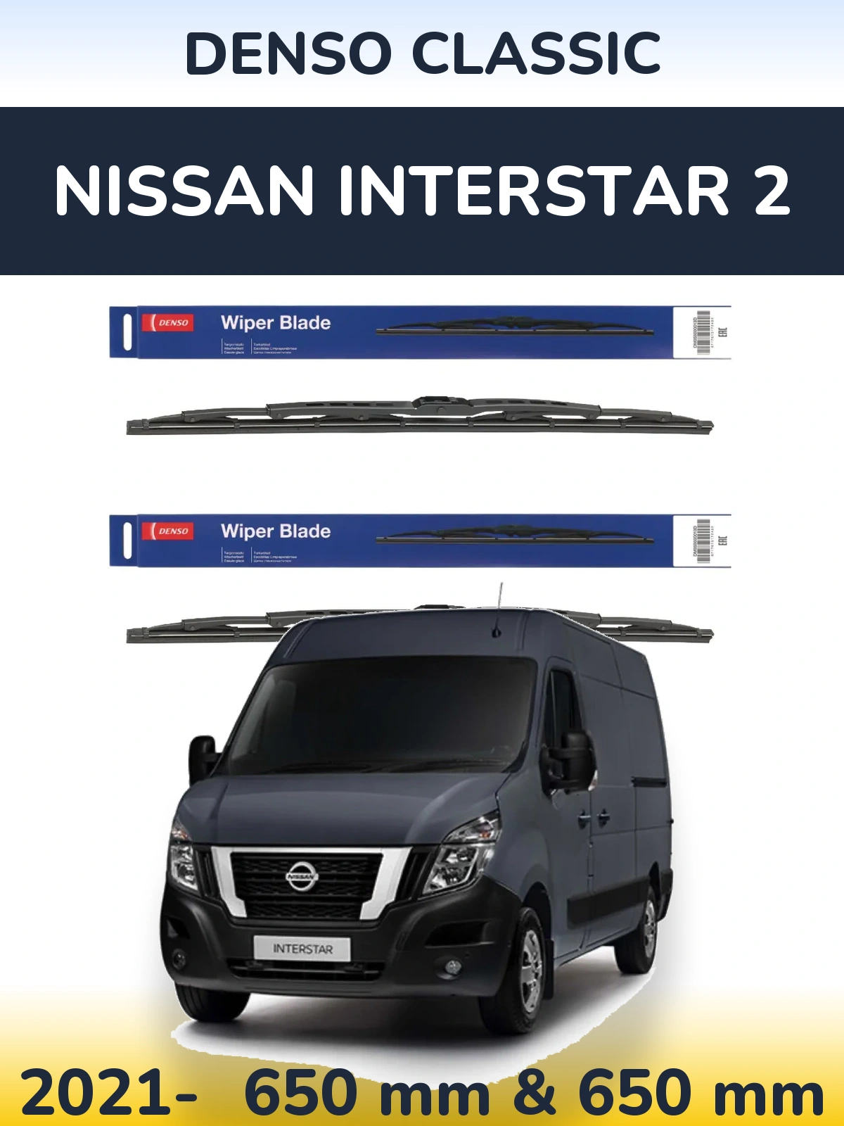 Sada předních stěračů Denso Classic 650 a 650 mm pro Nissan Interstar 2 2021-2026
