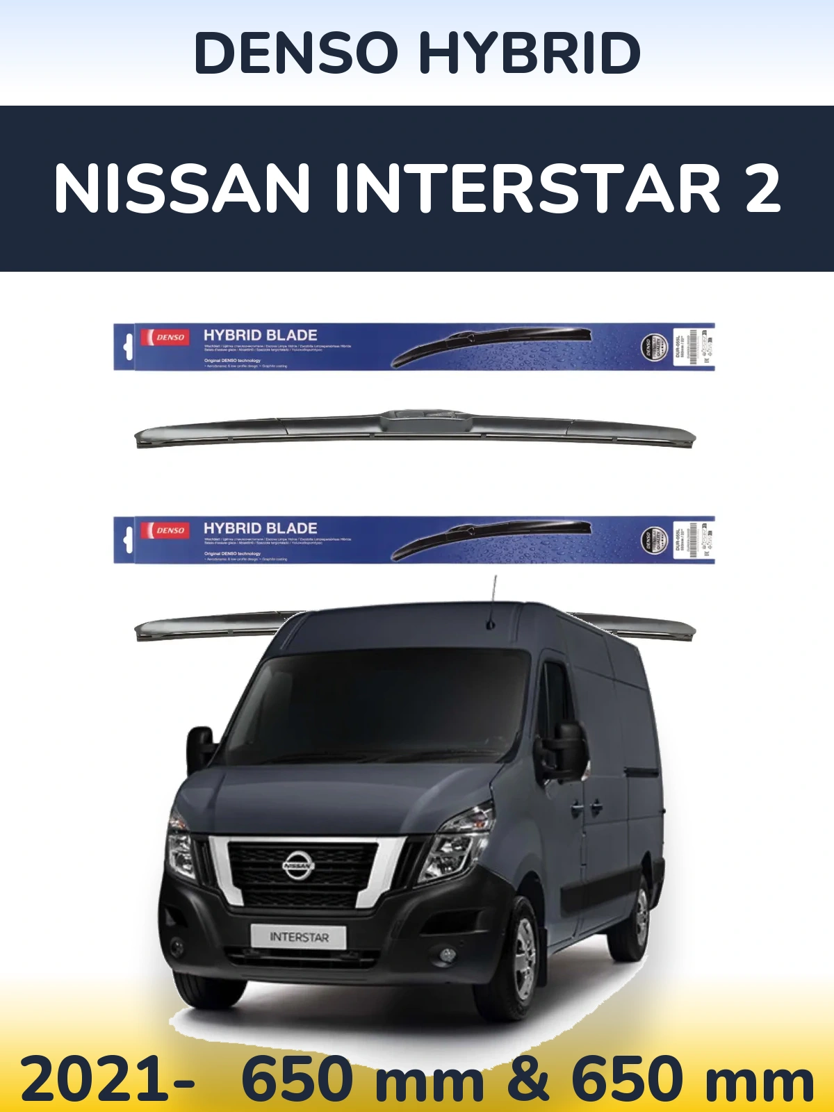 Sada předních stěračů Denso Hybrid 650 a 650 mm pro Nissan Interstar 2 2021-2026
