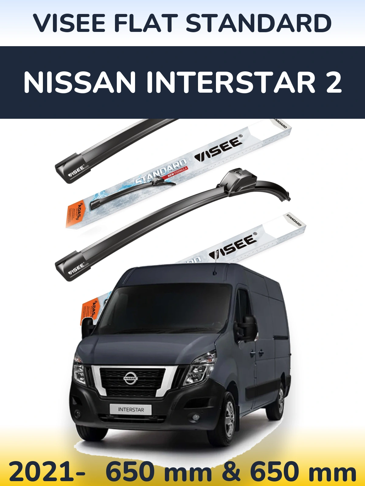 Sada předních stěračů VISEE FLAT STANDARD 650 a 650 mm pro Nissan Interstar 2 2021-2026