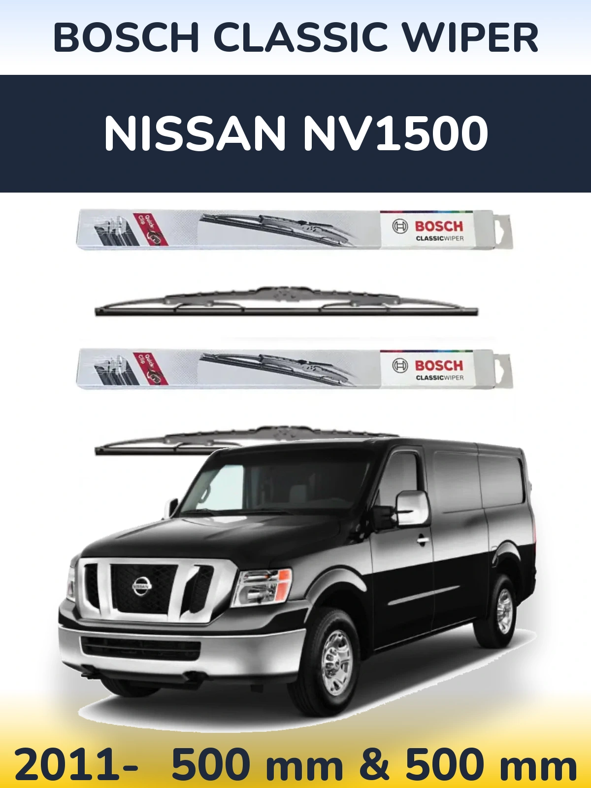 Sada předních stěračů BOSCH Classic Wiper 500 a 500 mm pro Nissan NV1500 2011-2026