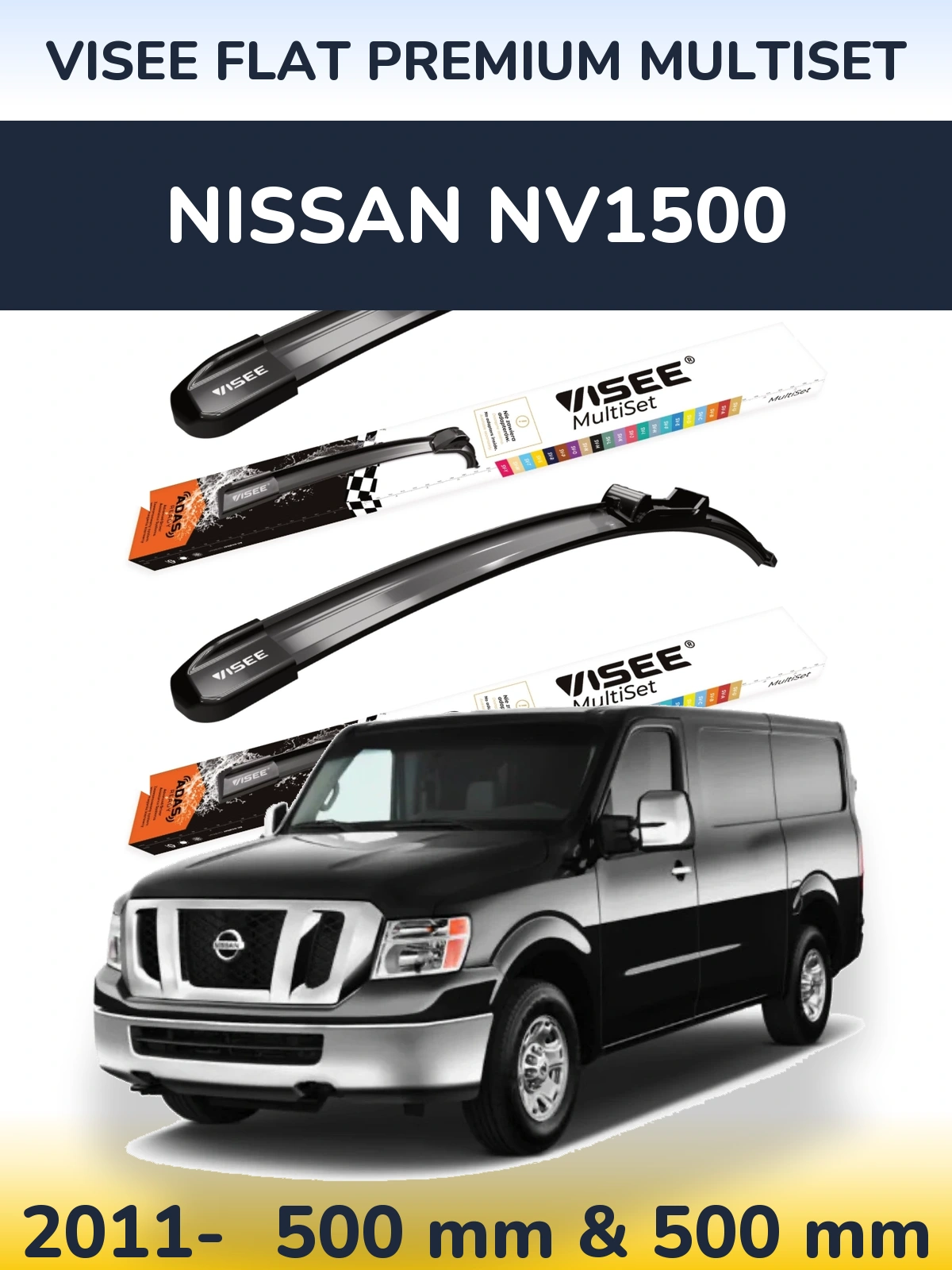 Sada předních stěračů VISEE FLAT PREMIUM MultiSet 500 a 500 mm pro Nissan NV1500 2011-2026