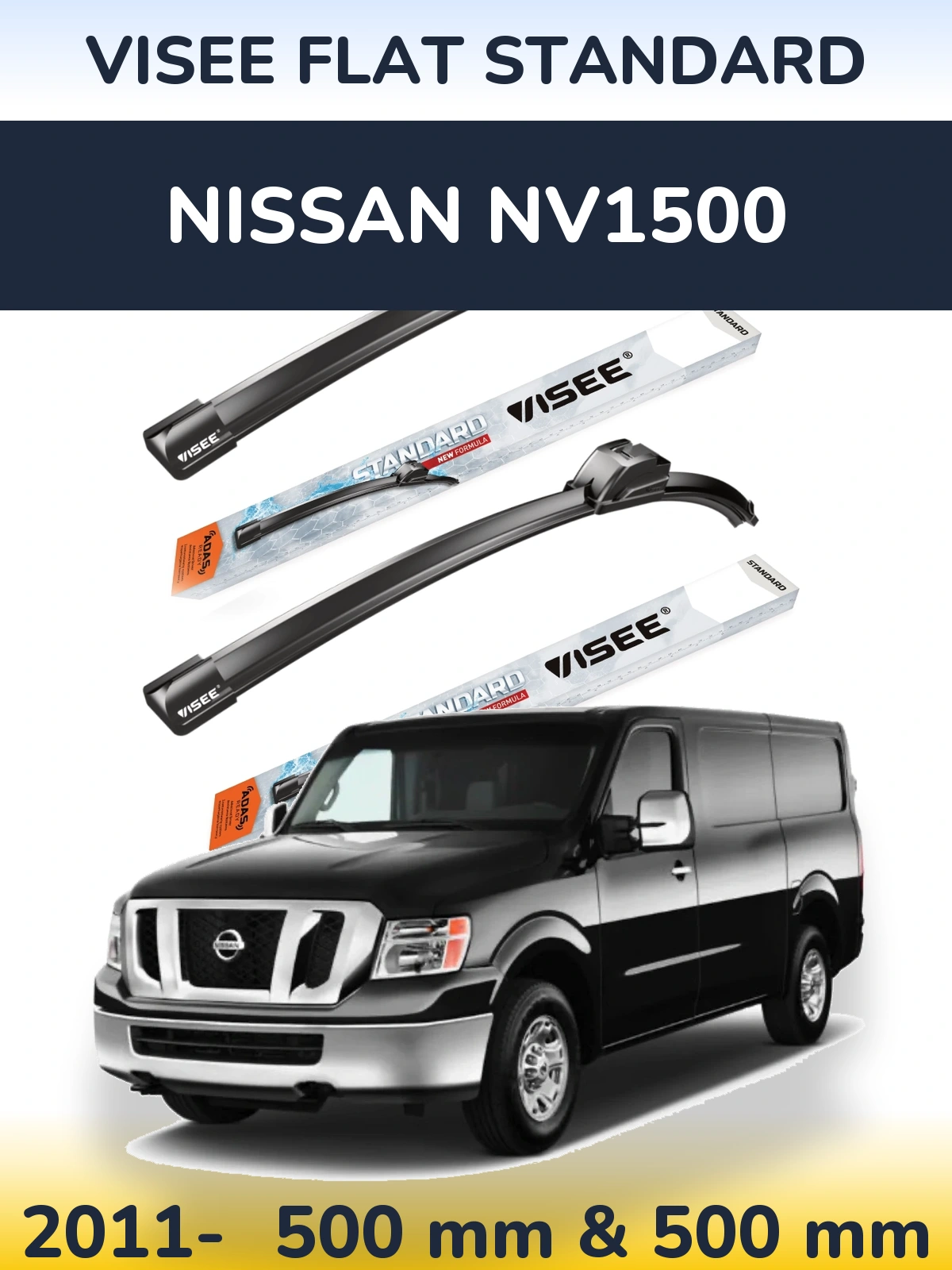 Sada předních stěračů VISEE FLAT STANDARD 500 a 500 mm pro Nissan NV1500 2011-2026