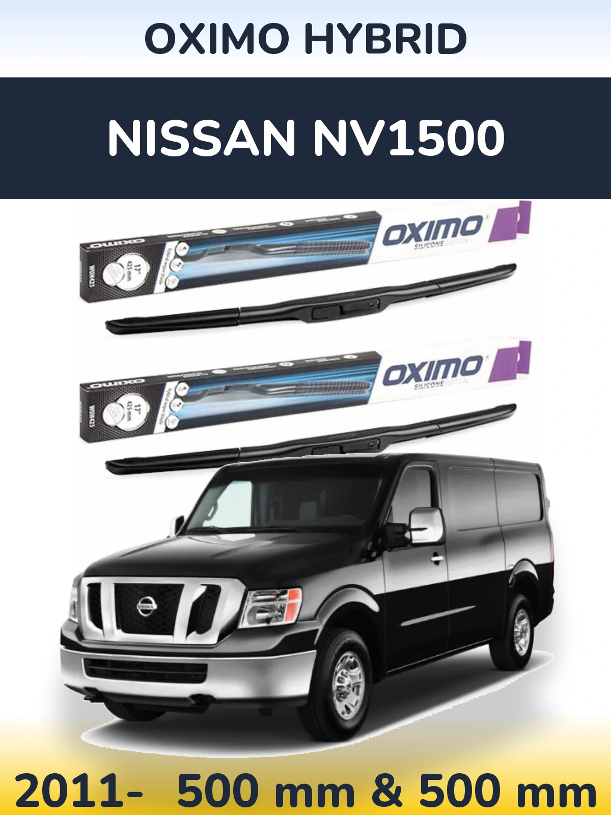 Sada předních stěračů Oximo Hybrid 500 a 500 mm pro Nissan NV1500 2011-2026