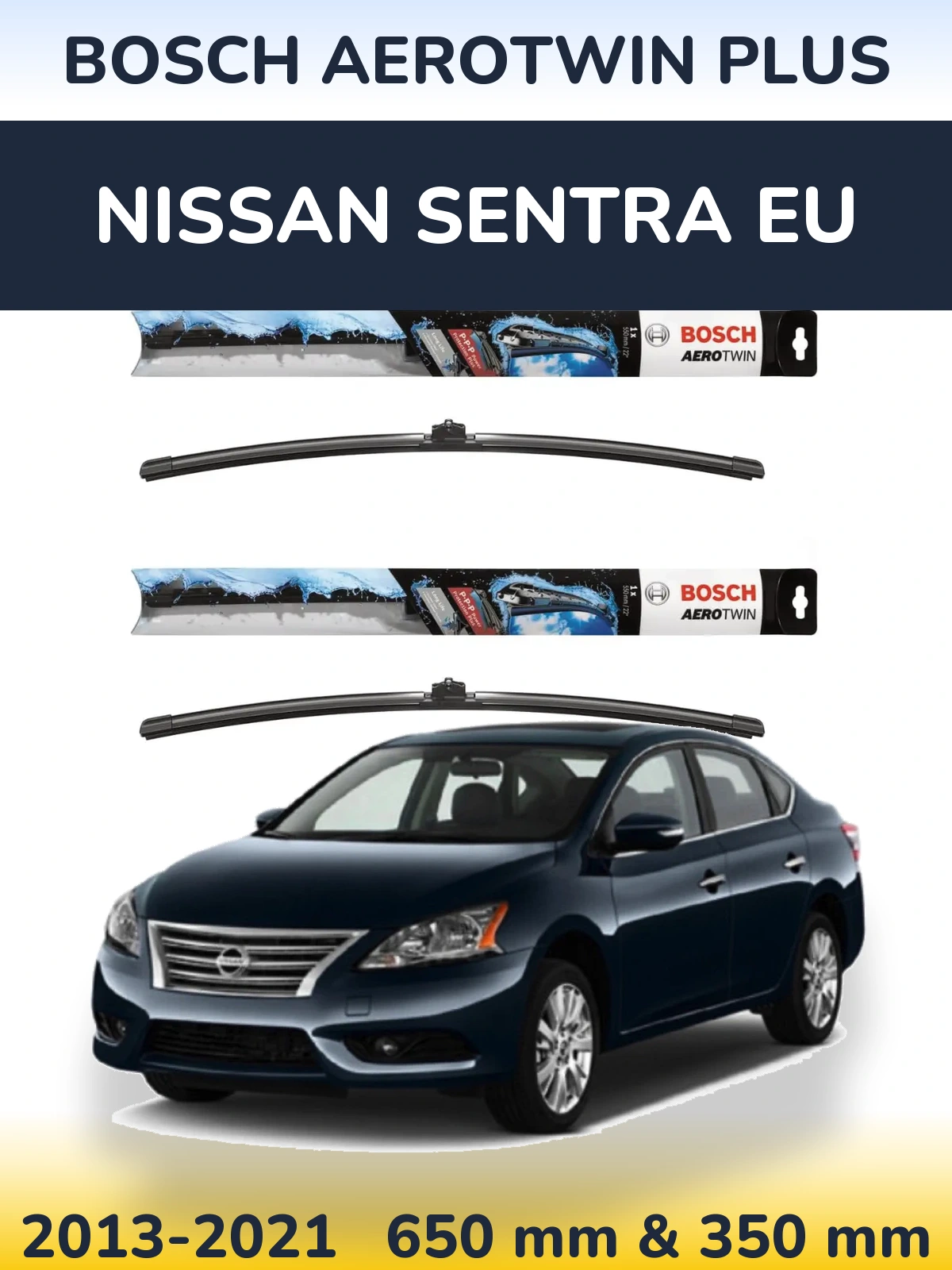 Sada předních stěračů BOSCH AeroTwin Plus 650 a 350 mm pro Nissan Sentra EU 2013-2021