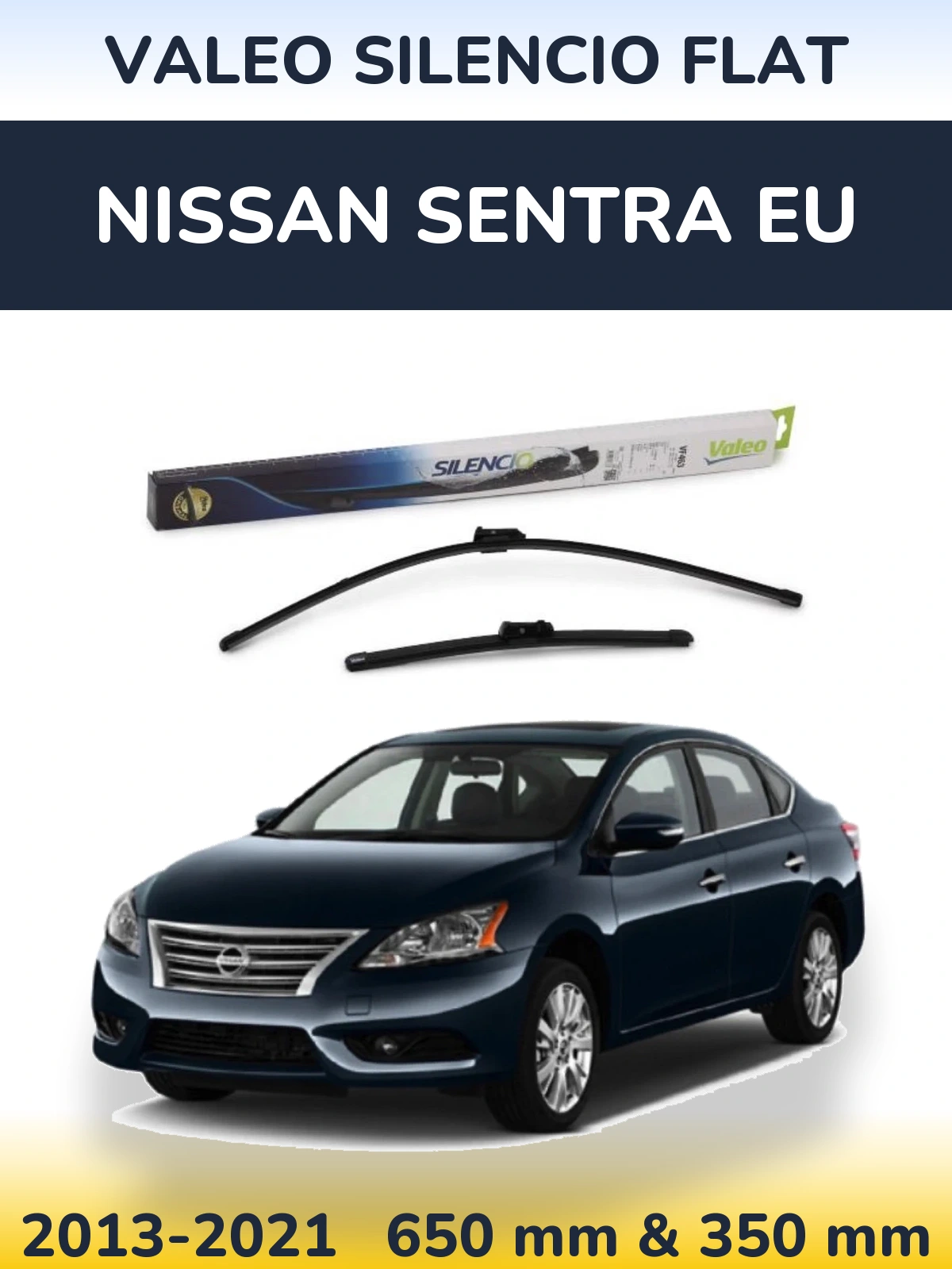 Sada předních stěračů Valeo Silencio Flat 650 a 350 mm pro Nissan Sentra EU 2013-2021
