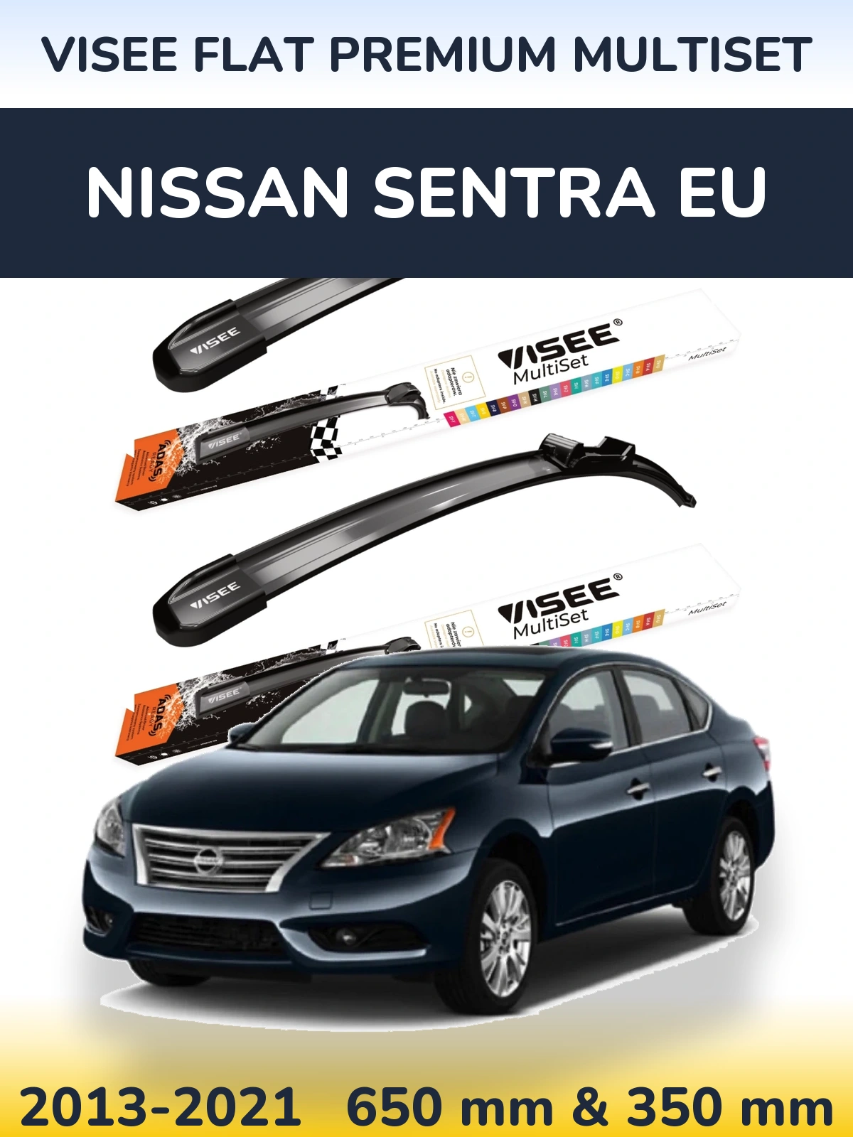 Sada předních stěračů VISEE FLAT PREMIUM MultiSet 650 a 350 mm pro Nissan Sentra EU 2013-2021