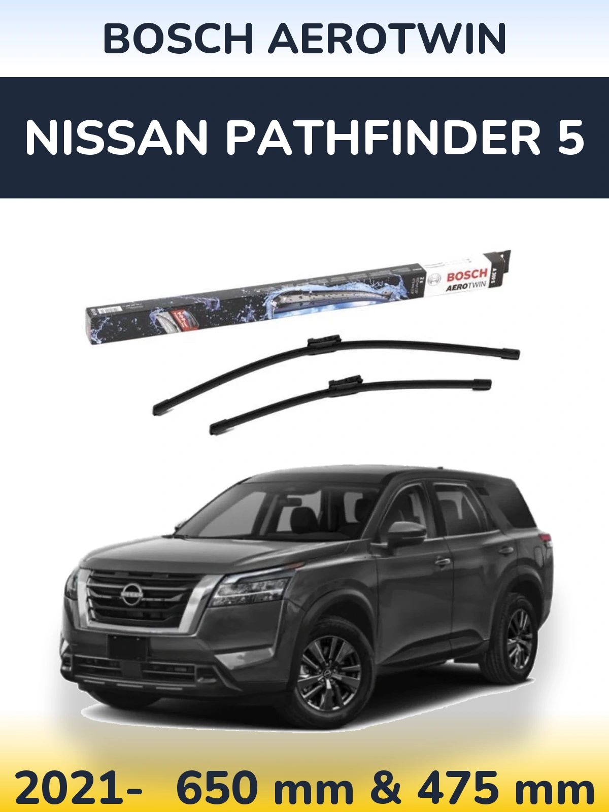 Sada předních stěračů BOSCH AeroTwin 650 a 475 mm pro Nissan Pathfinder 5 2021-2026
