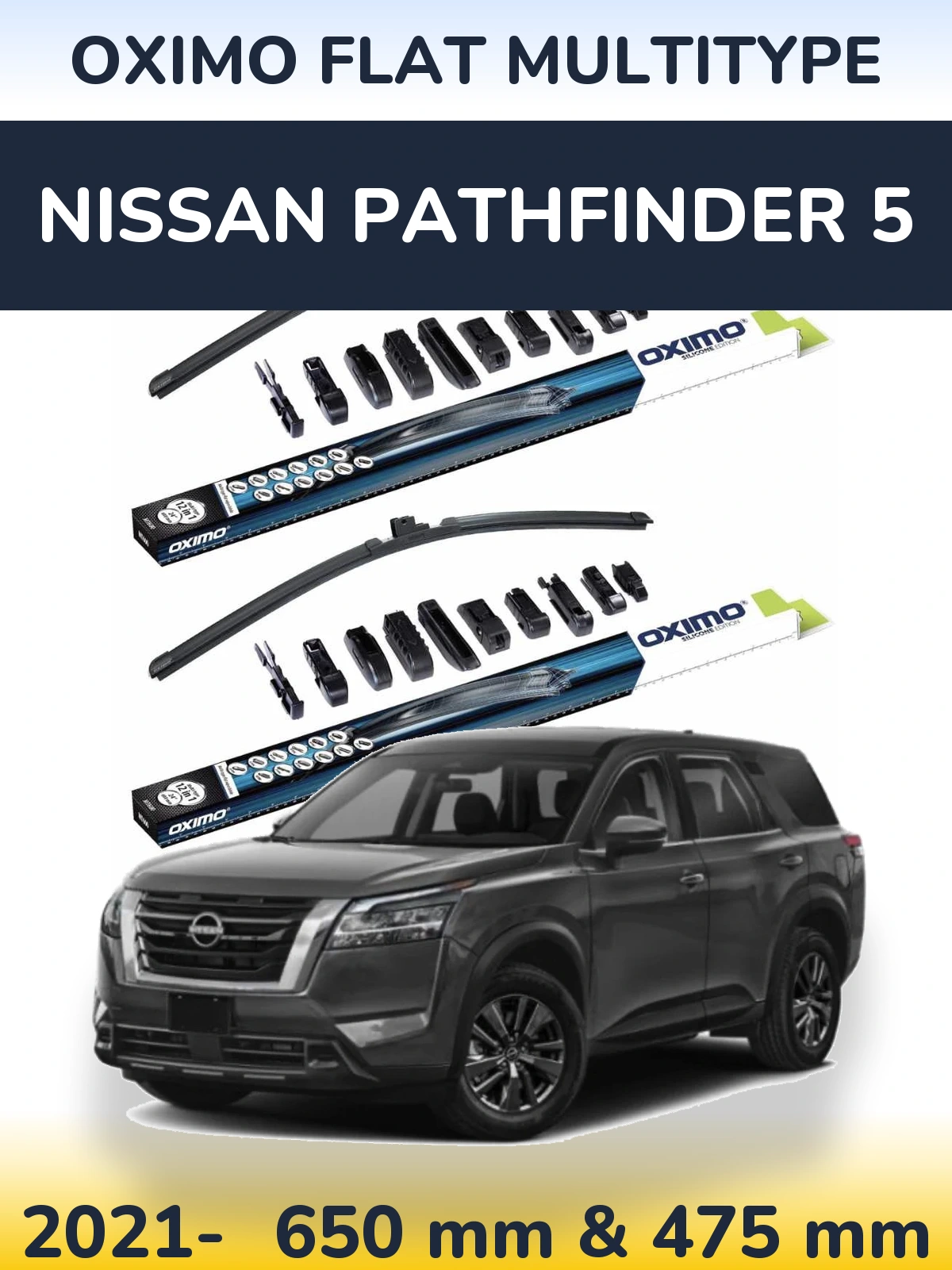 Sada předních stěračů Oximo Flat MultiType 650 a 475 mm pro Nissan Pathfinder 5 2021-2026