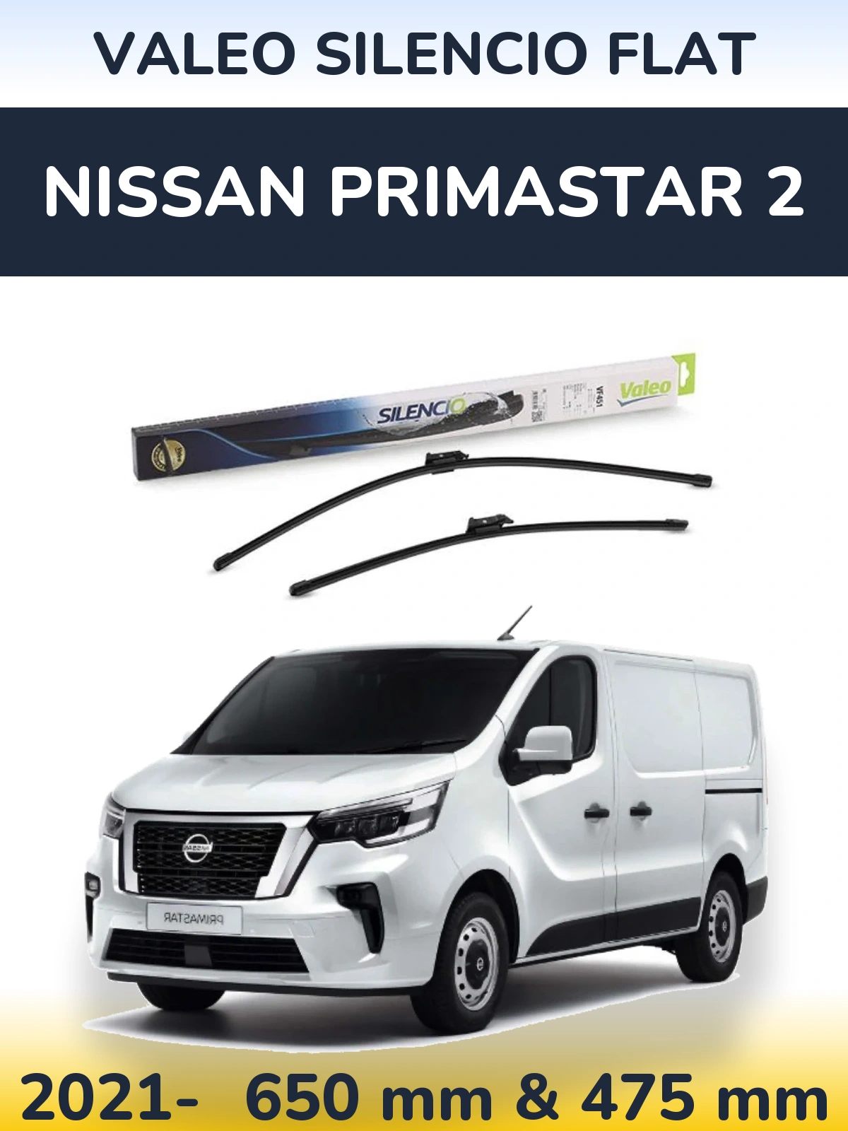 Sada předních stěračů Valeo Silencio Flat 650 a 475 mm pro Nissan Primastar 2 2021-2026