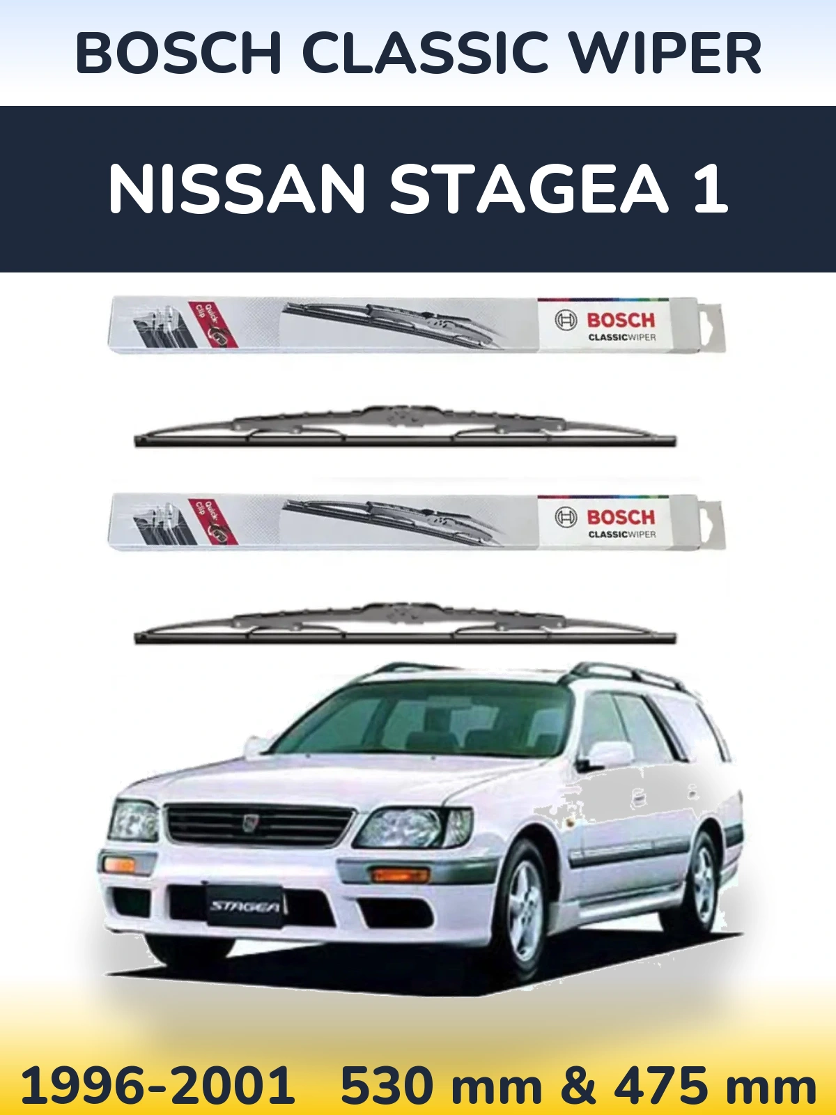Sada předních stěračů BOSCH Classic Wiper 530 a 475 mm pro Nissan Stagea 1 1996-2001