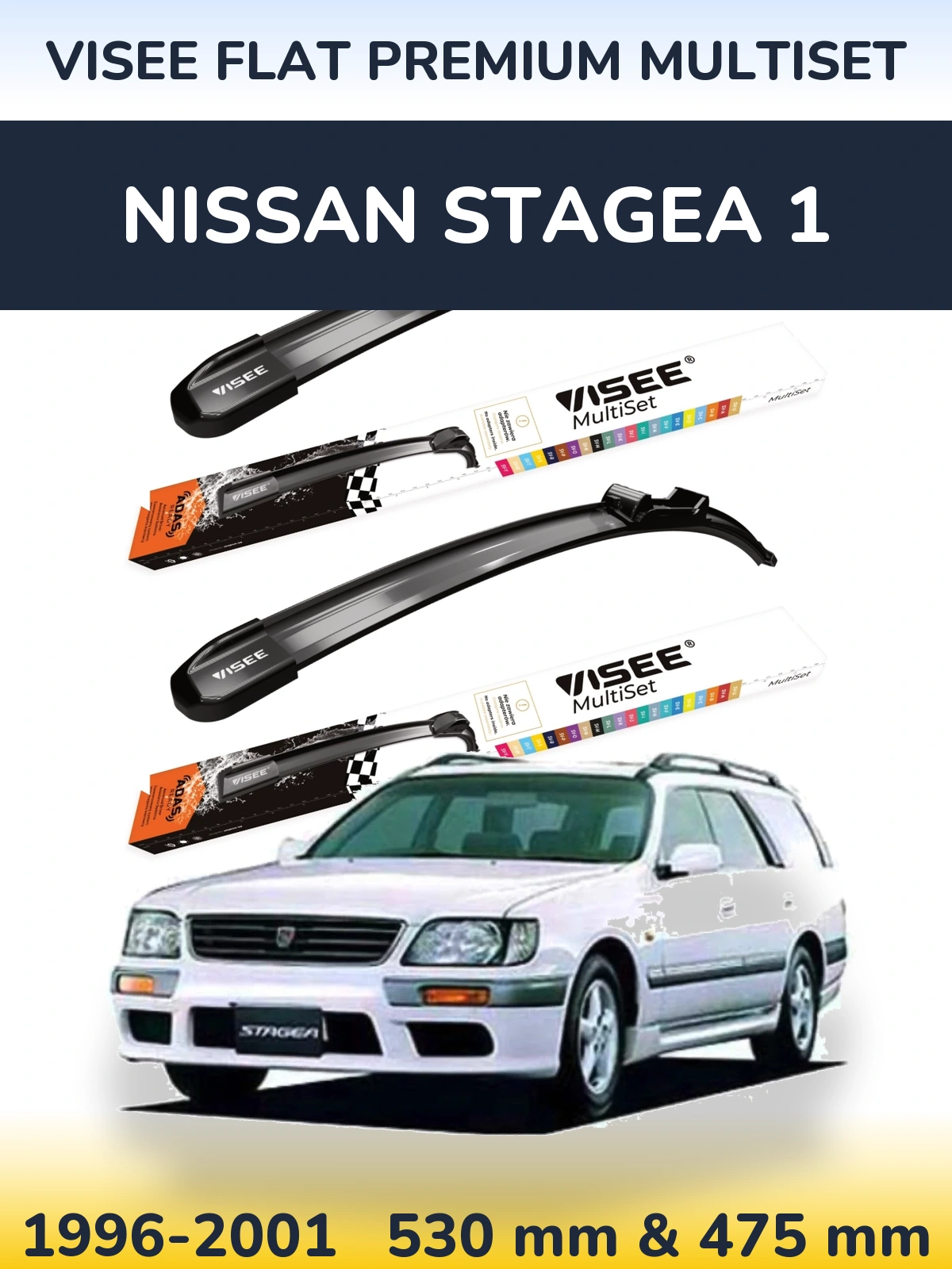 Sada předních stěračů VISEE FLAT PREMIUM MultiSet 530 a 475 mm pro Nissan Stagea 1 1996-2001