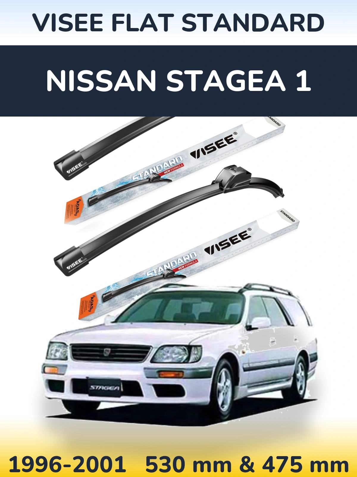 Sada předních stěračů VISEE FLAT STANDARD 530 a 475 mm pro Nissan Stagea 1 1996-2001
