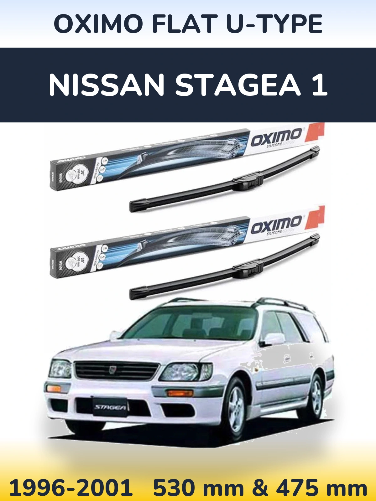 Sada předních stěračů Oximo Flat U-type 530 a 475 mm pro Nissan Stagea 1 1996-2001