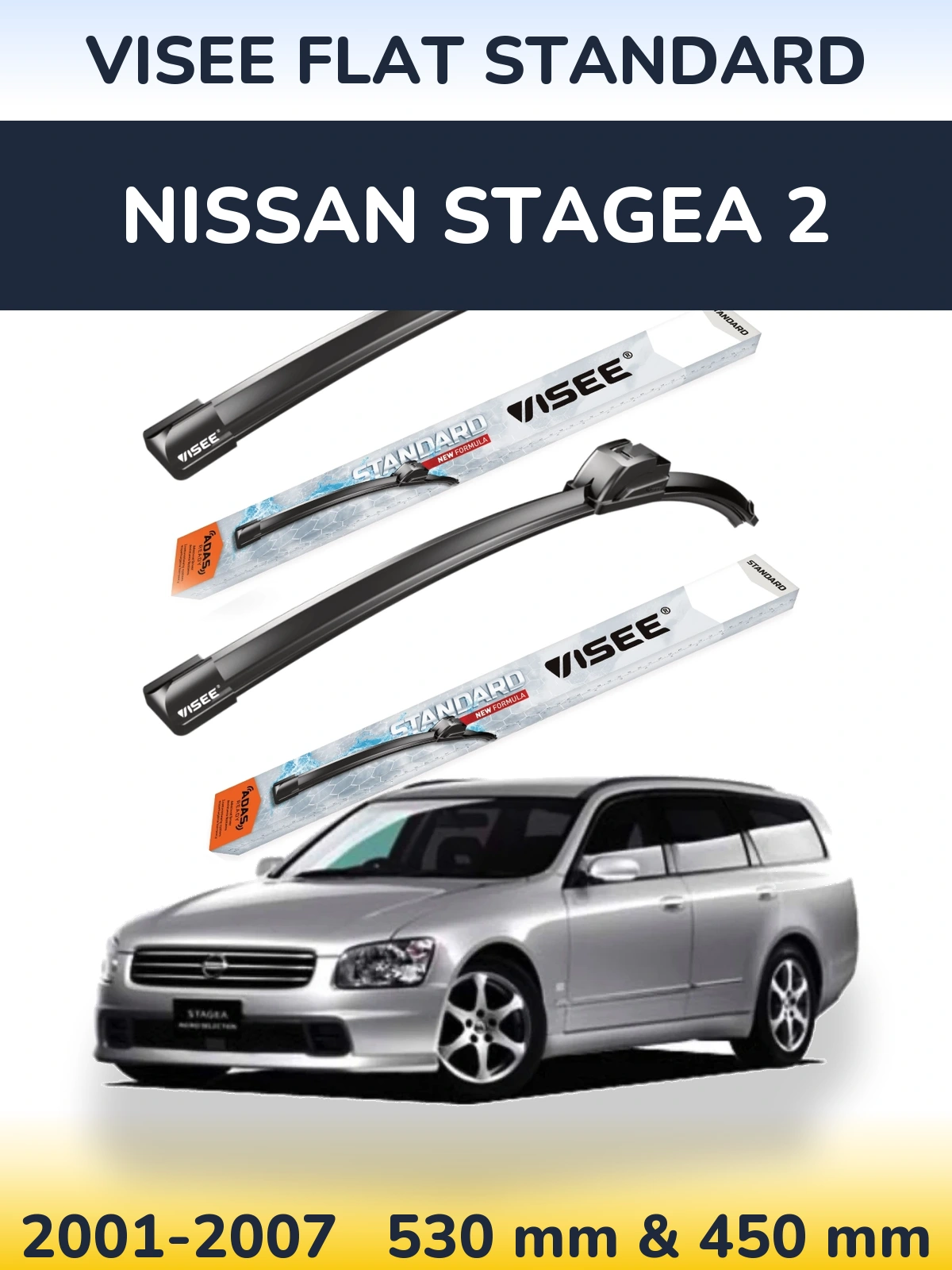Sada předních stěračů VISEE FLAT STANDARD 530 a 450 mm pro Nissan Stagea 2 2001-2007