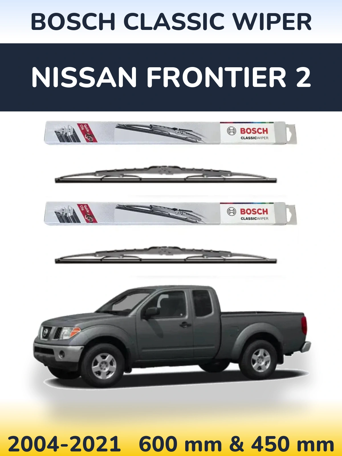 Sada předních stěračů BOSCH Classic Wiper 600 a 450 mm pro Nissan Frontier 2 2004-2021