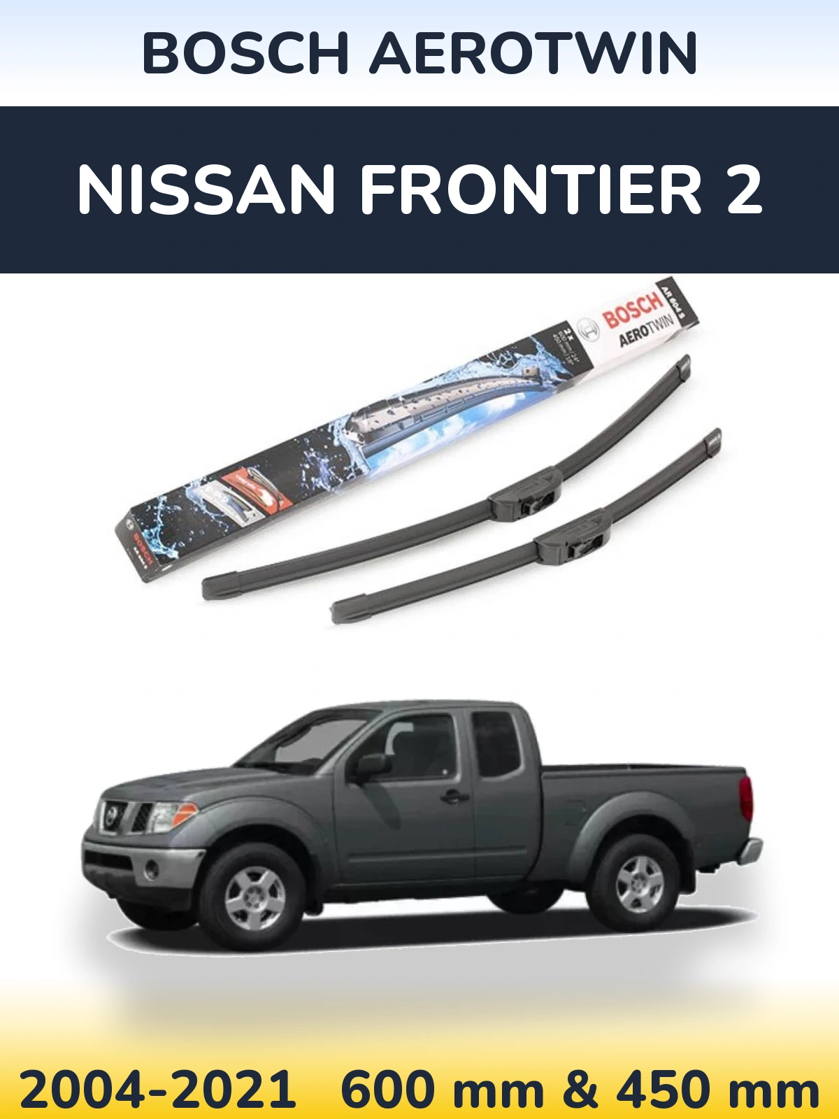 Sada předních stěračů BOSCH AeroTwin 600 a 450 mm pro Nissan Frontier 2 2004-2021