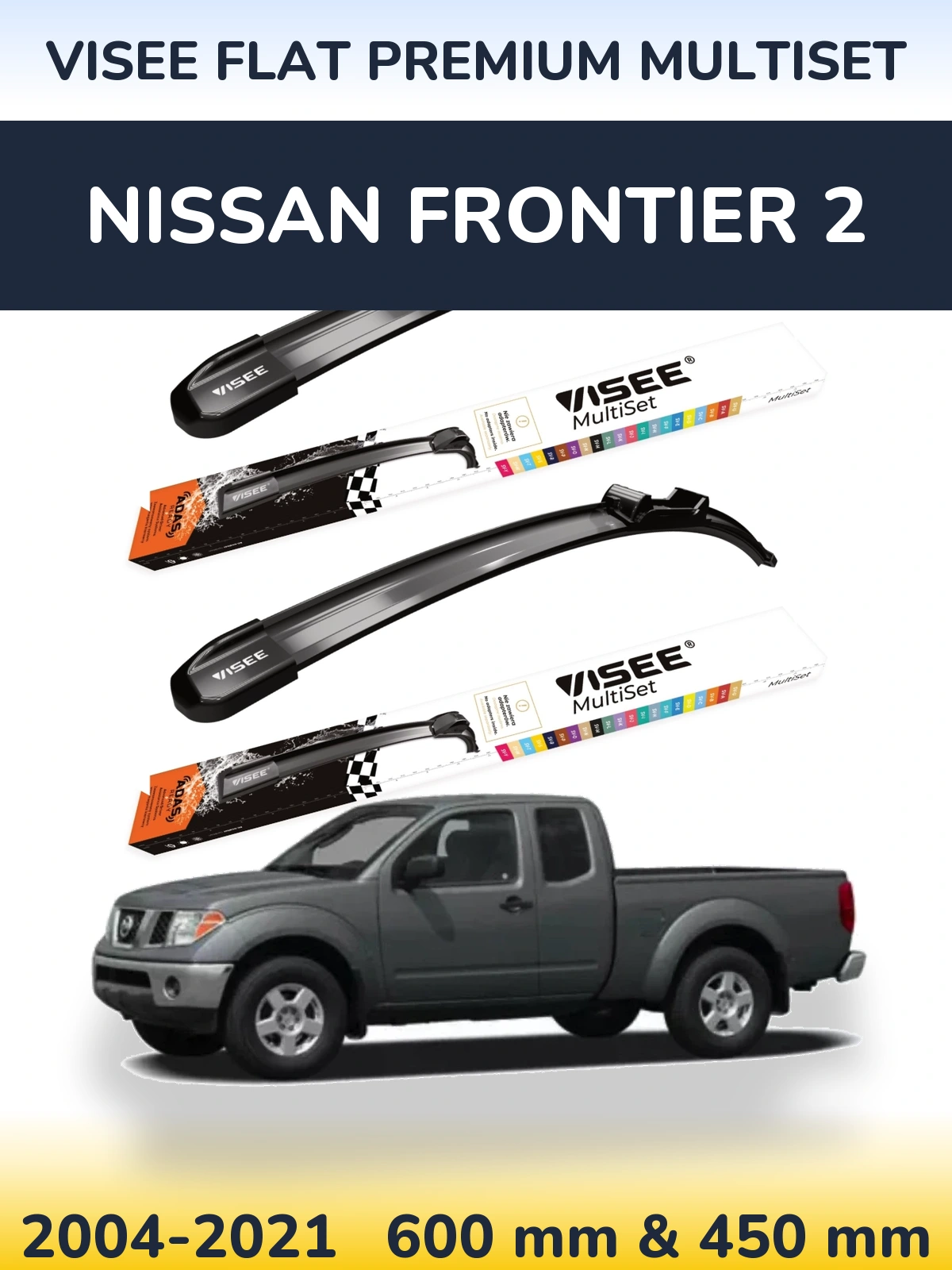 Sada předních stěračů VISEE FLAT PREMIUM MultiSet 600 a 450 mm pro Nissan Frontier 2 2004-2021