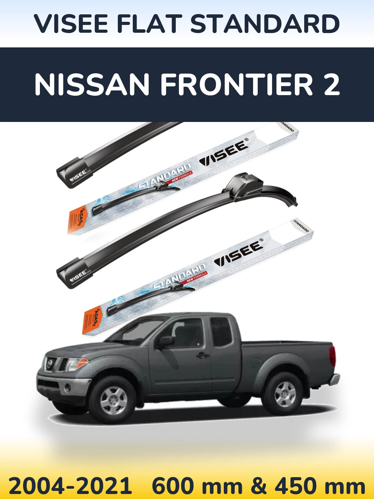 Комплект передніх щіток VISEE FLAT STANDARD 600 & 450 мм для Nissan Frontier 2 2004-2021