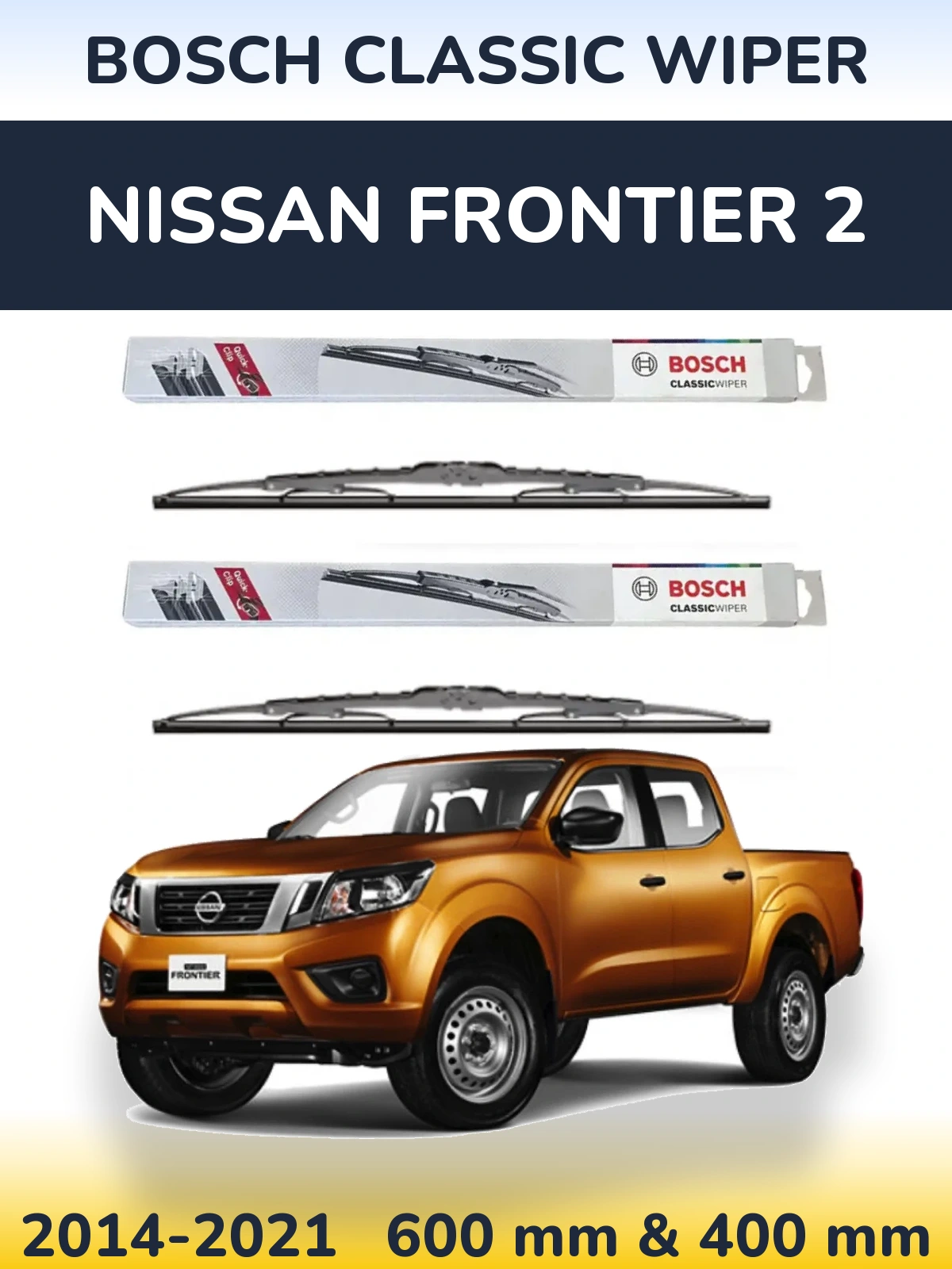 Sada předních stěračů BOSCH Classic Wiper 600 a 400 mm pro Nissan Frontier 2 2014-2021