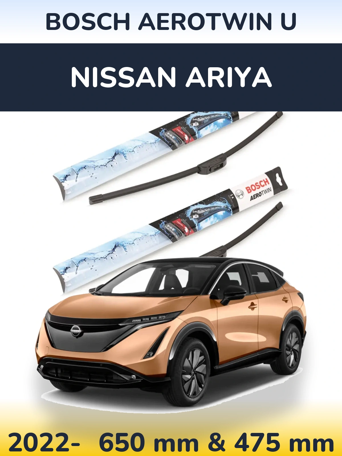 Комплект передніх щіток BOSCH AeroTwin U 650 & 475 мм для Nissan Ariya 2022-2026