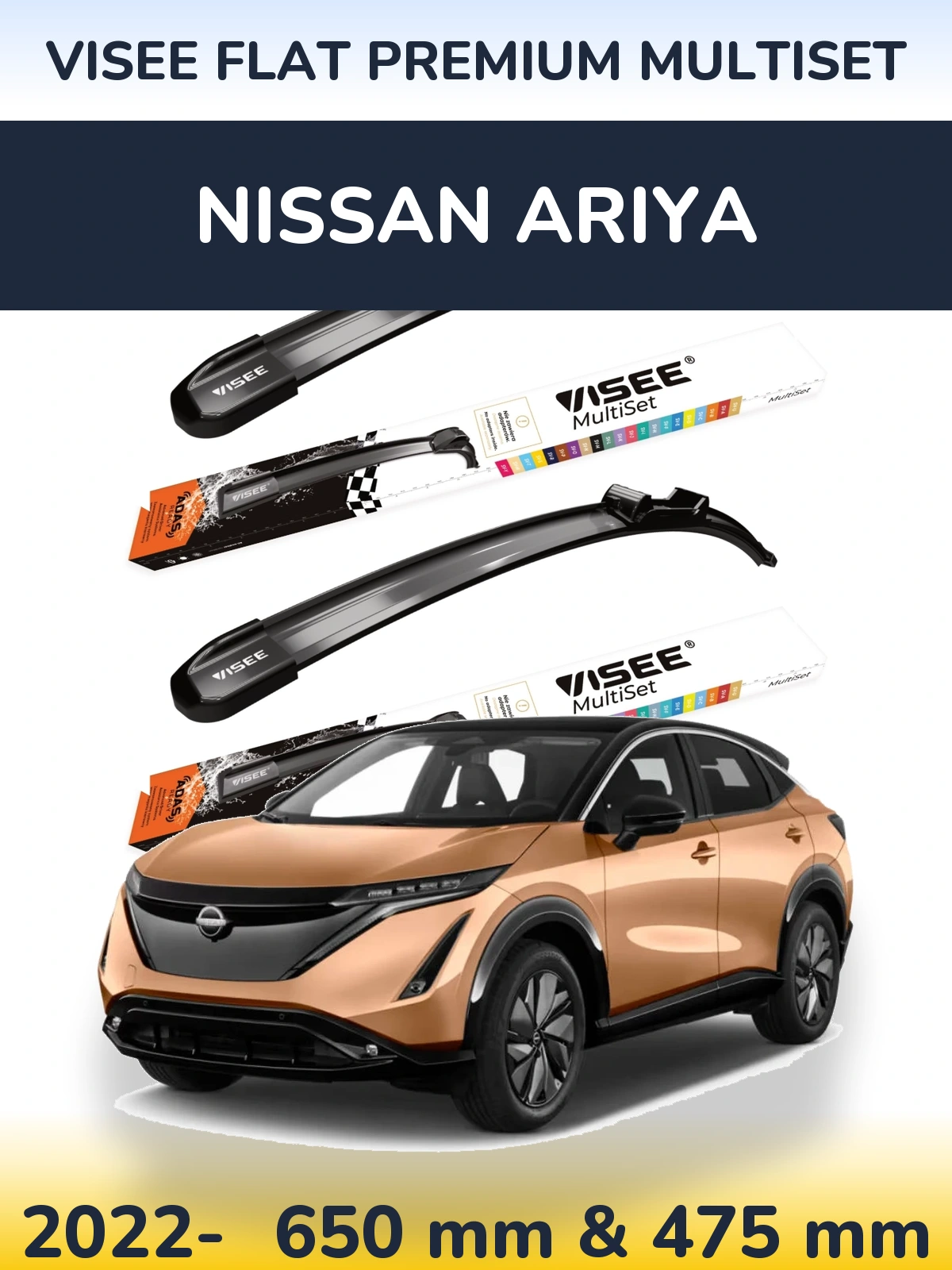 Sada předních stěračů VISEE FLAT PREMIUM MultiSet 650 a 475 mm pro Nissan Ariya 2022-2026
