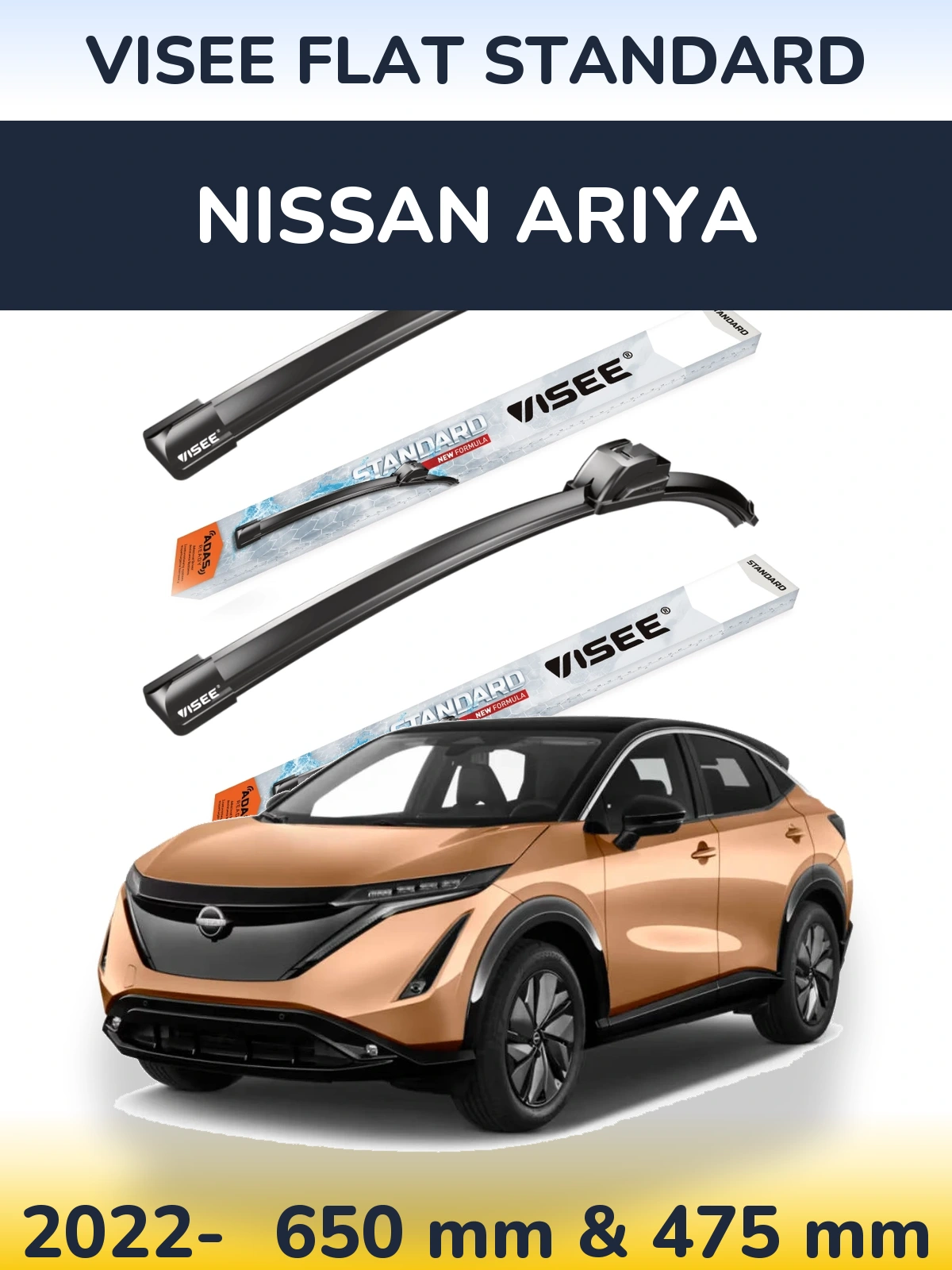 Sada předních stěračů VISEE FLAT STANDARD 650 a 475 mm pro Nissan Ariya 2022-2026